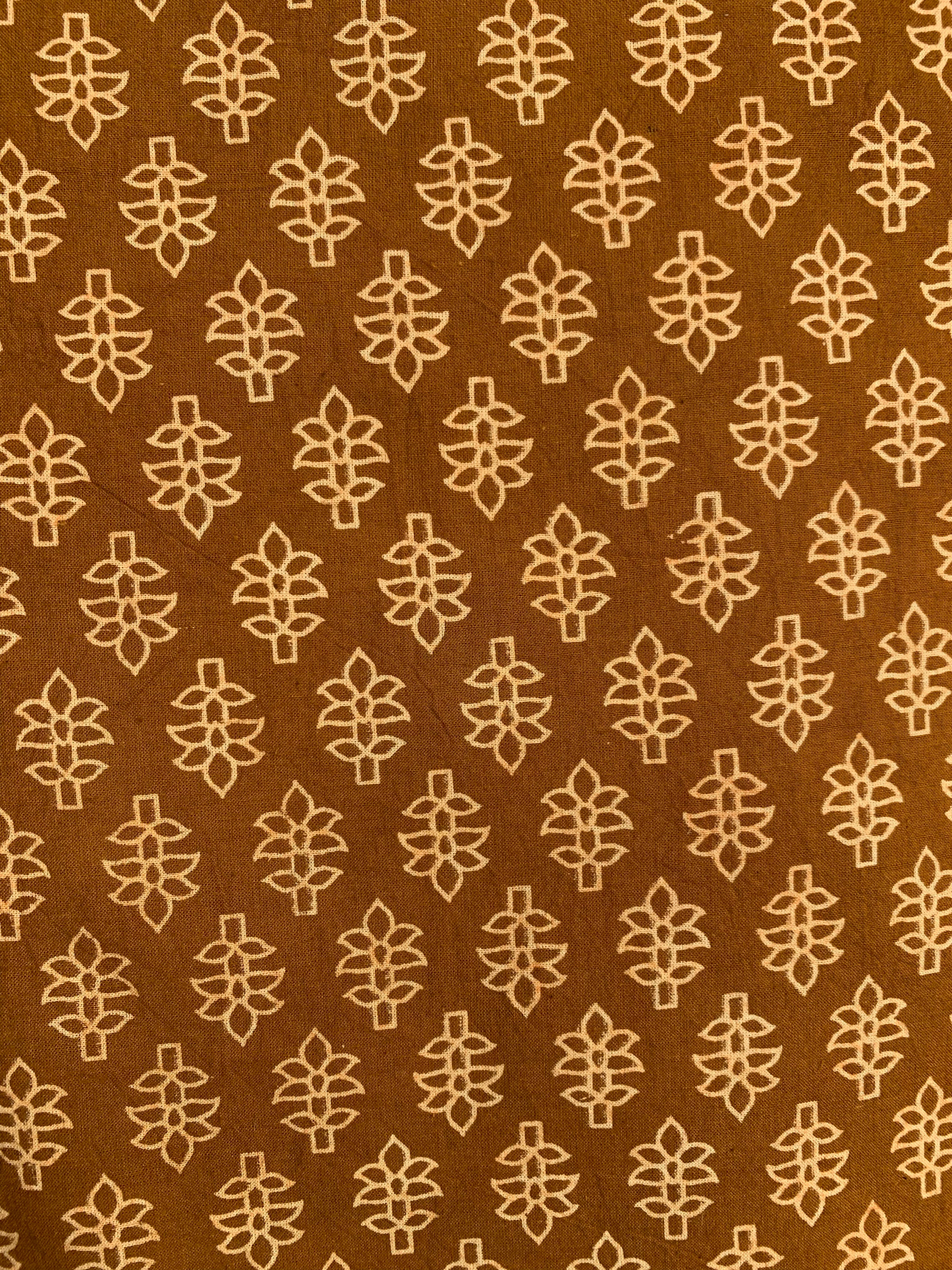 Hand Screen Print Kurta Bottom Set - Earthy Mustard