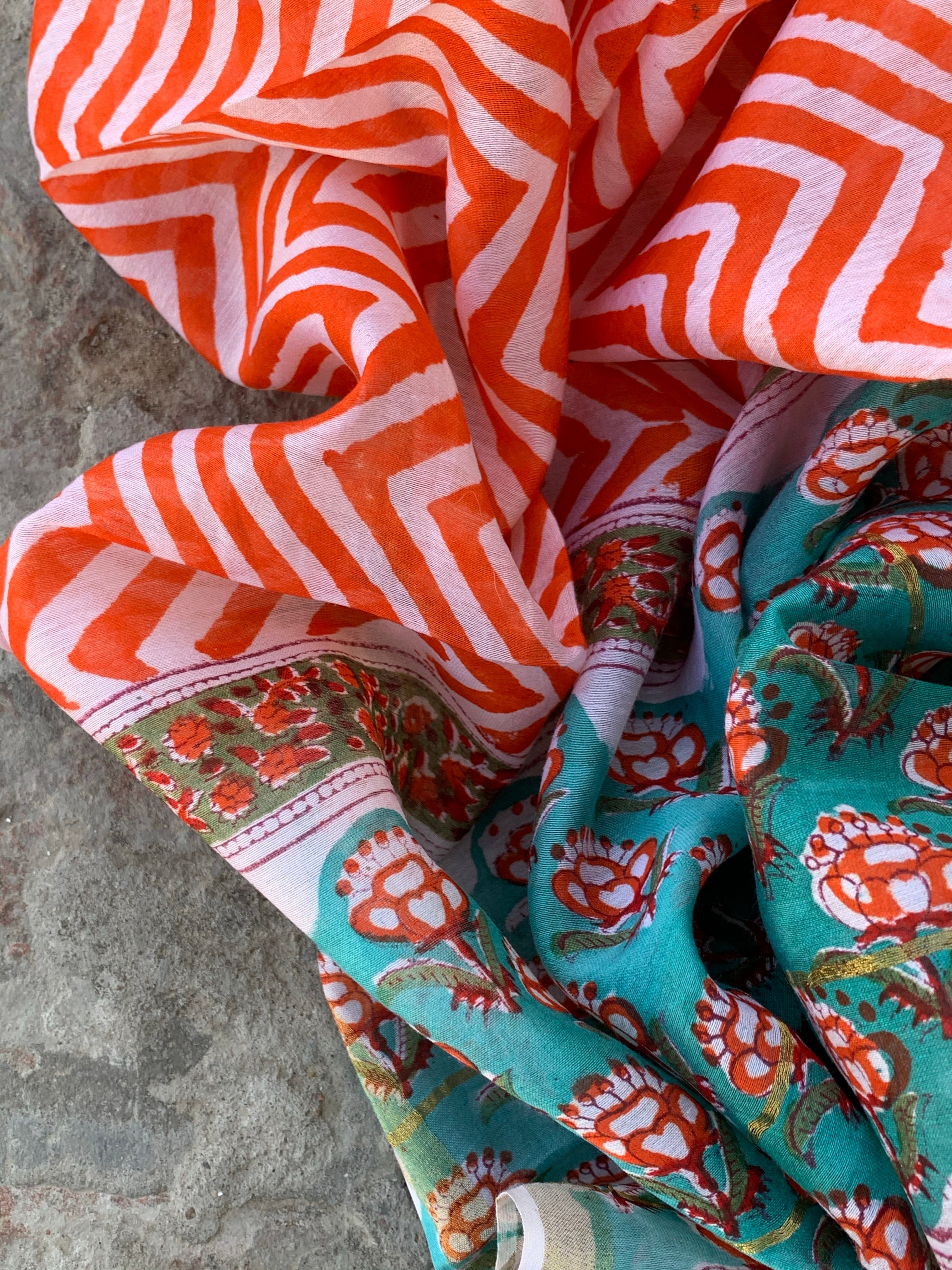 Handblock chanderi suit