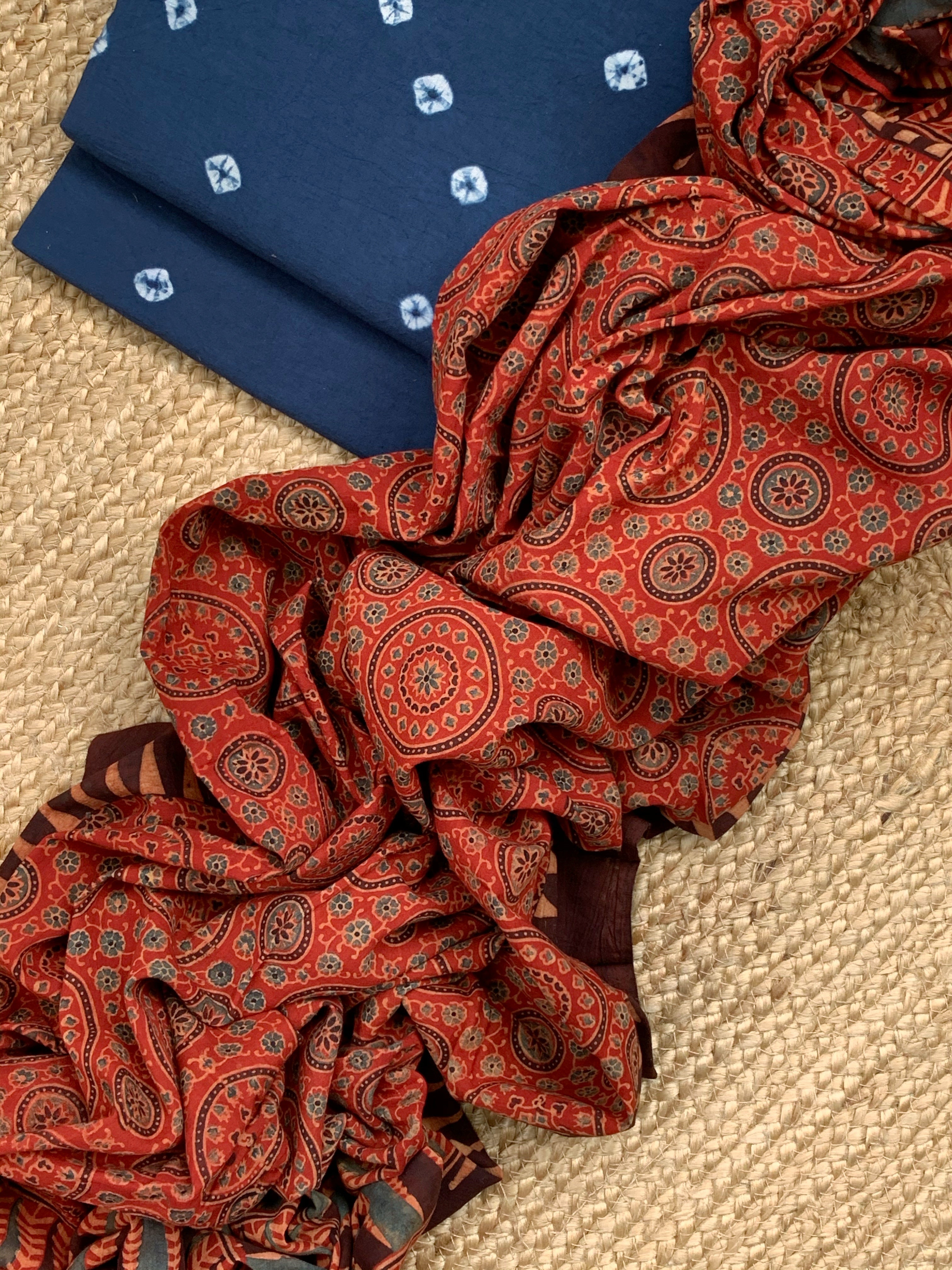 Handcrafted Bandhani Ajrakh Cotton Suit