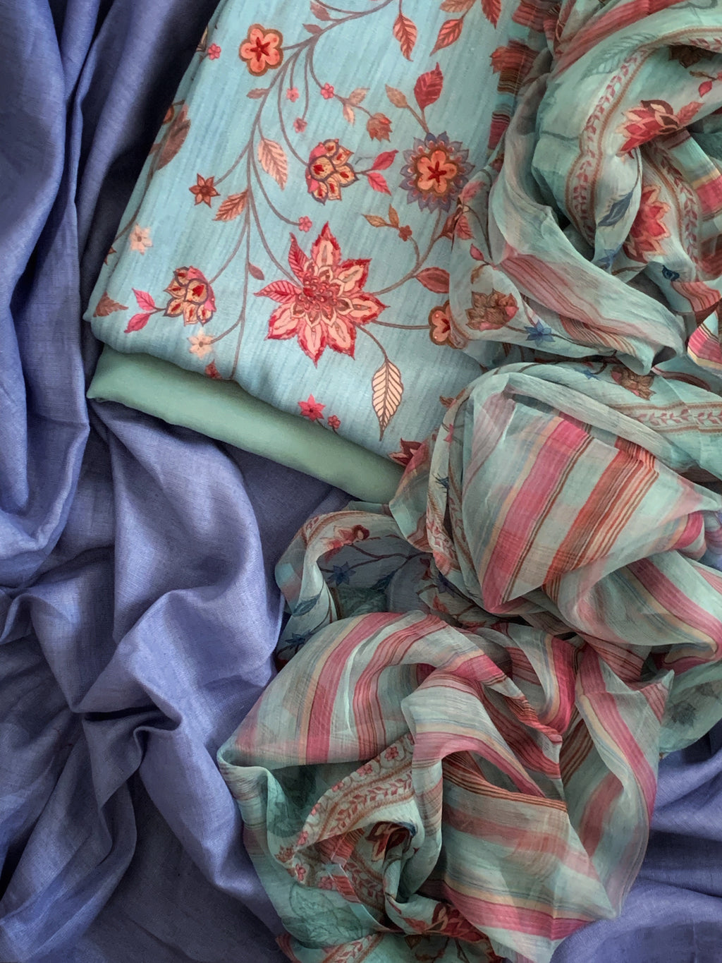 Steel Blue Wool Pashmina Suit
