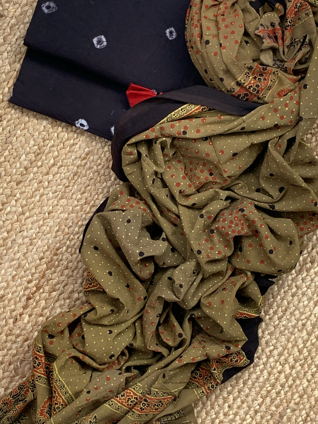 Handcrafted Bandhani Ajrakh Cotton Suit