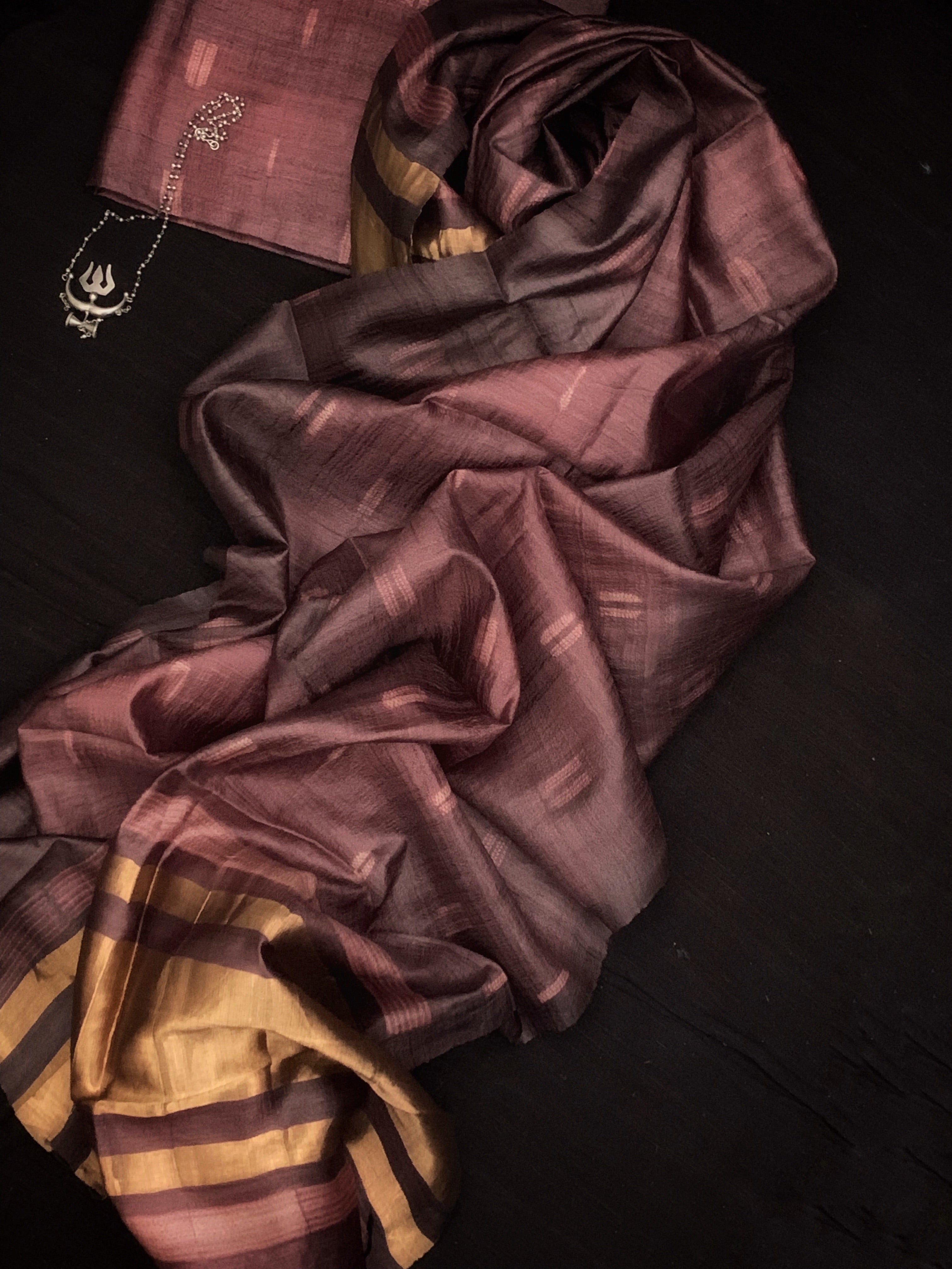 Handwoven & Handmade Tussar Shibori Kurta Dupatta Set