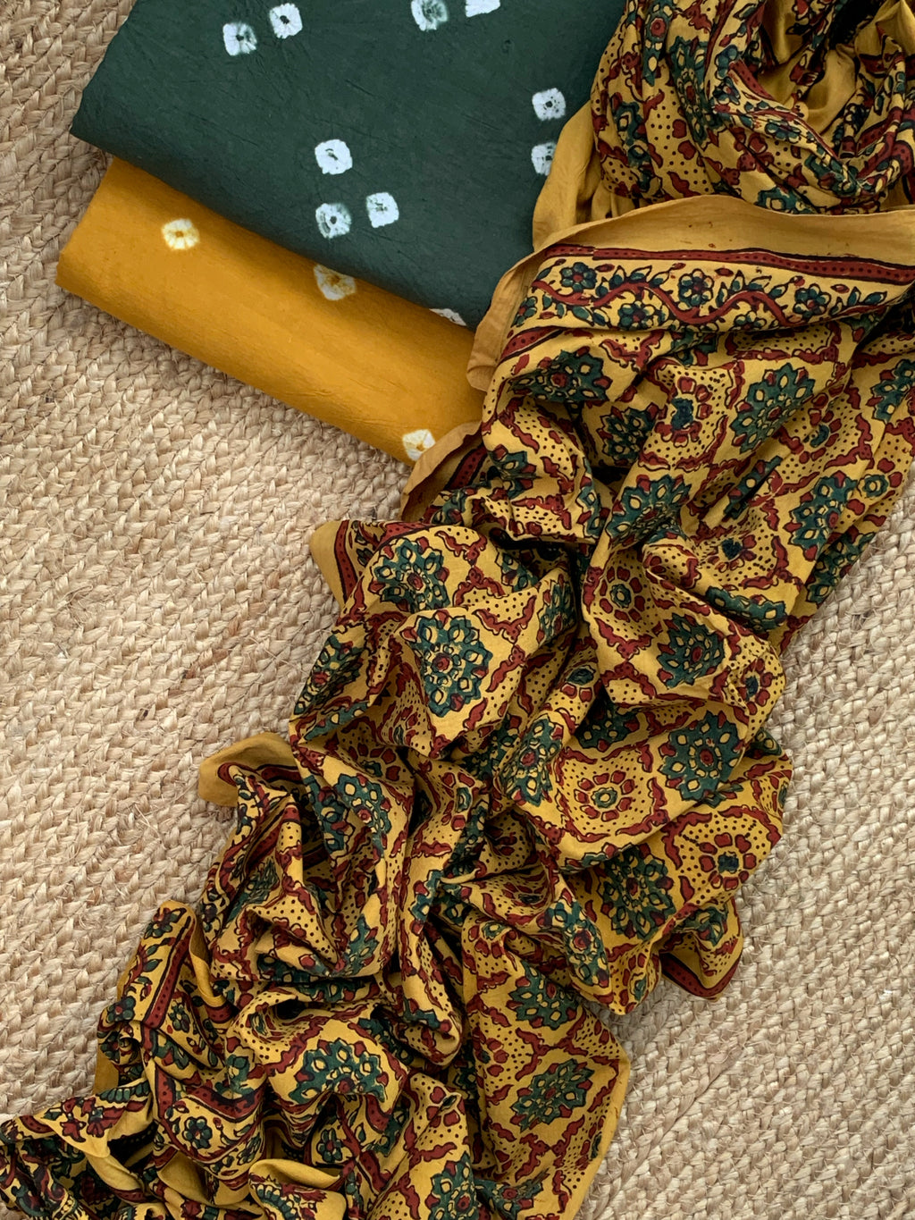Handcrafted Bandhani Ajrakh Cotton Suit