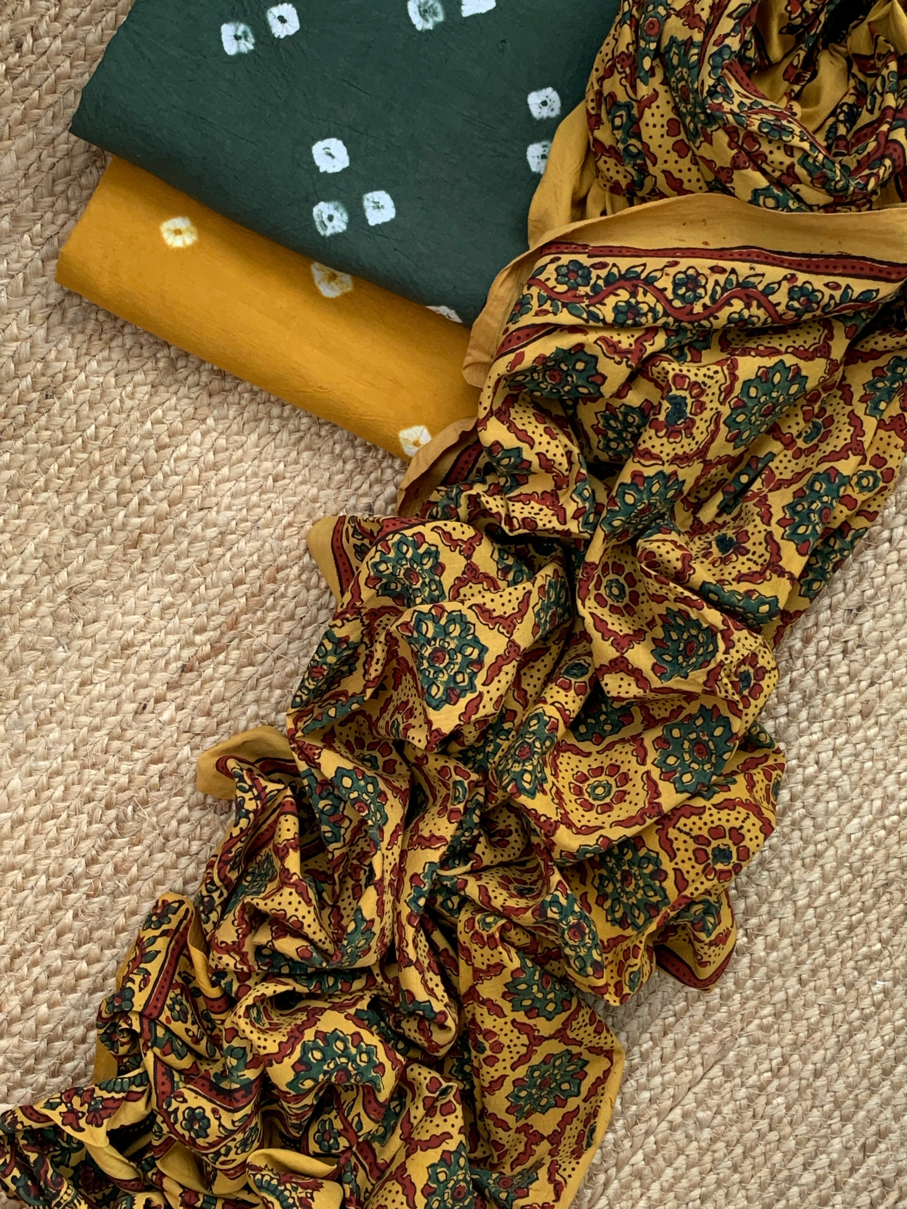Handcrafted Bandhani Ajrakh Cotton Suit