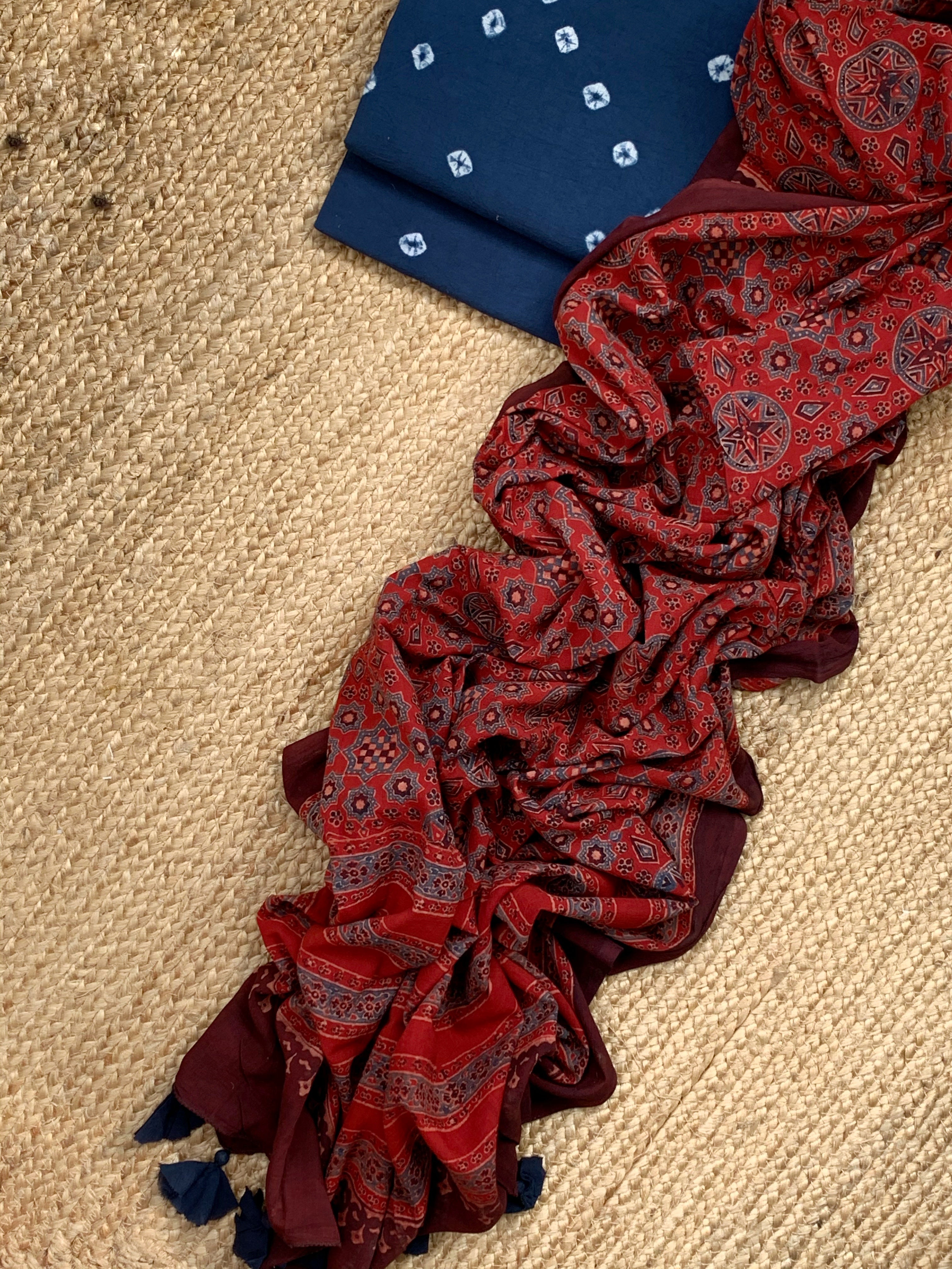 Handcrafted Bandhani Ajrakh Cotton Suit