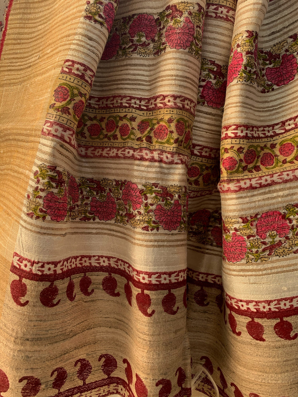 Handwoven & Handblock Printed Tussar Dupion Saree
