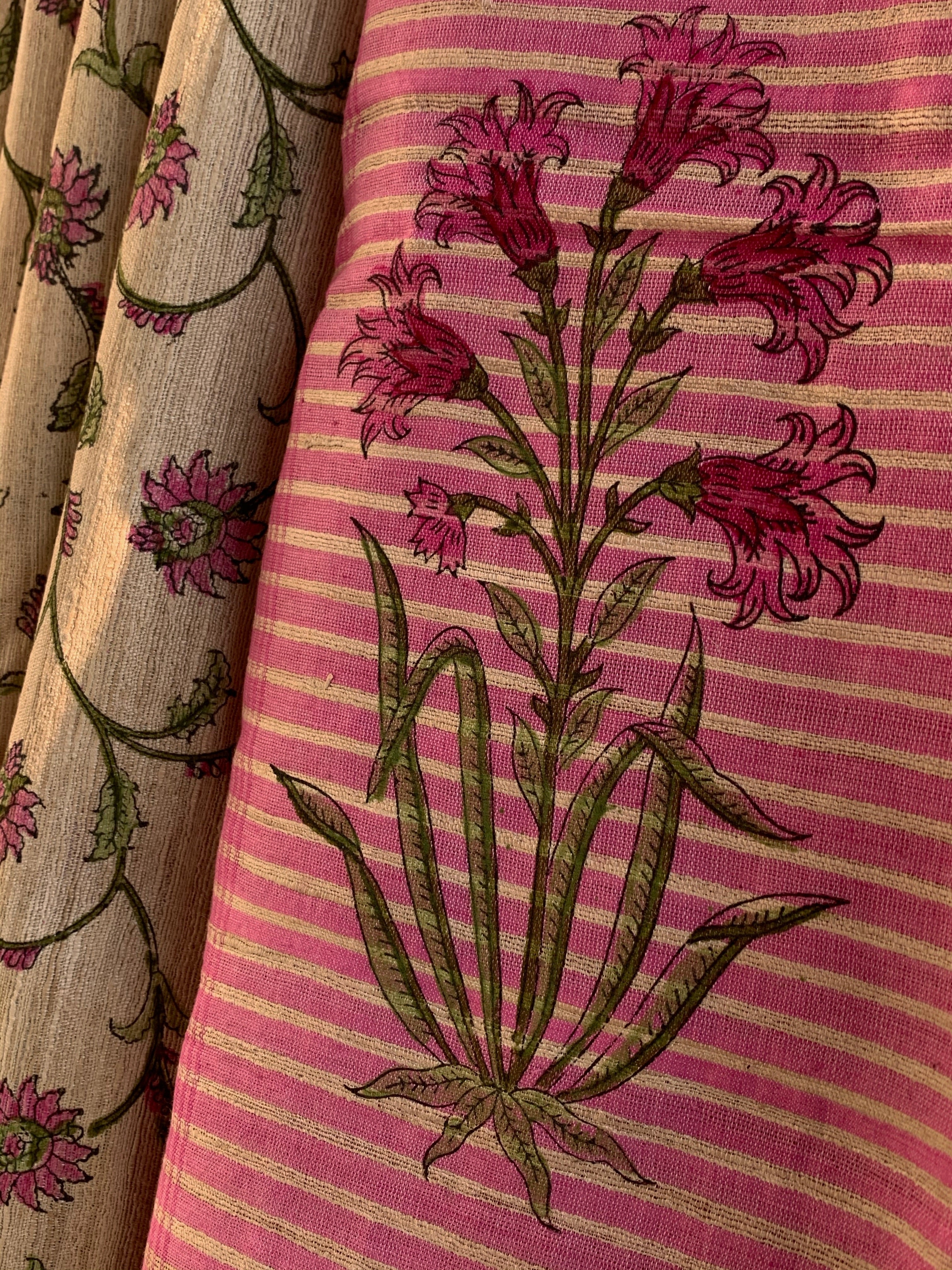 Handwoven & Handblock Printed Tussar Ghicha Saree