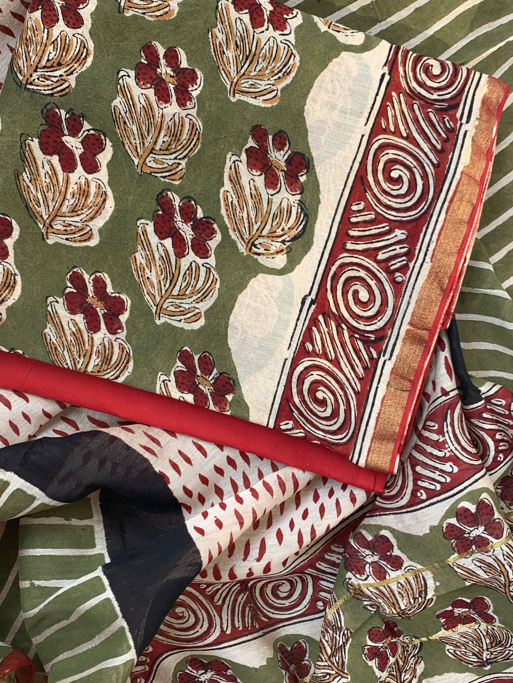 Handblock Chanderi Silk Cotton Suit