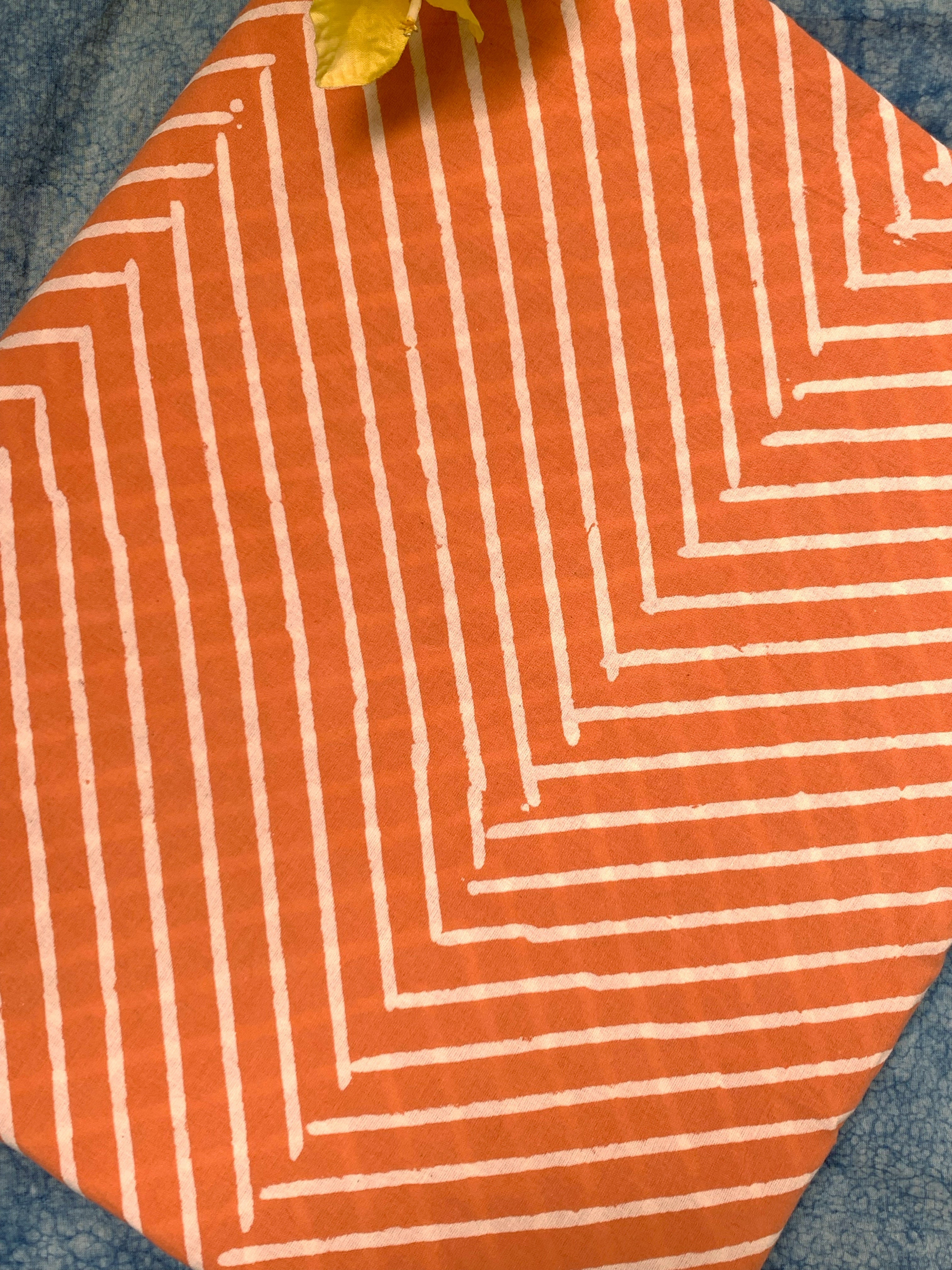 Hand Block Printed Azo free Dyed Cotton Fabric - Peachy Orange