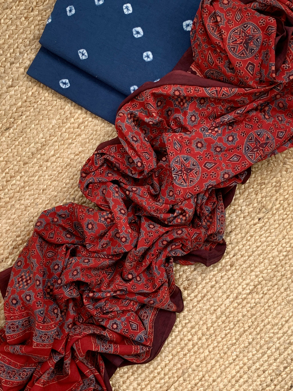 Handcrafted Bandhani Ajrakh Cotton Suit