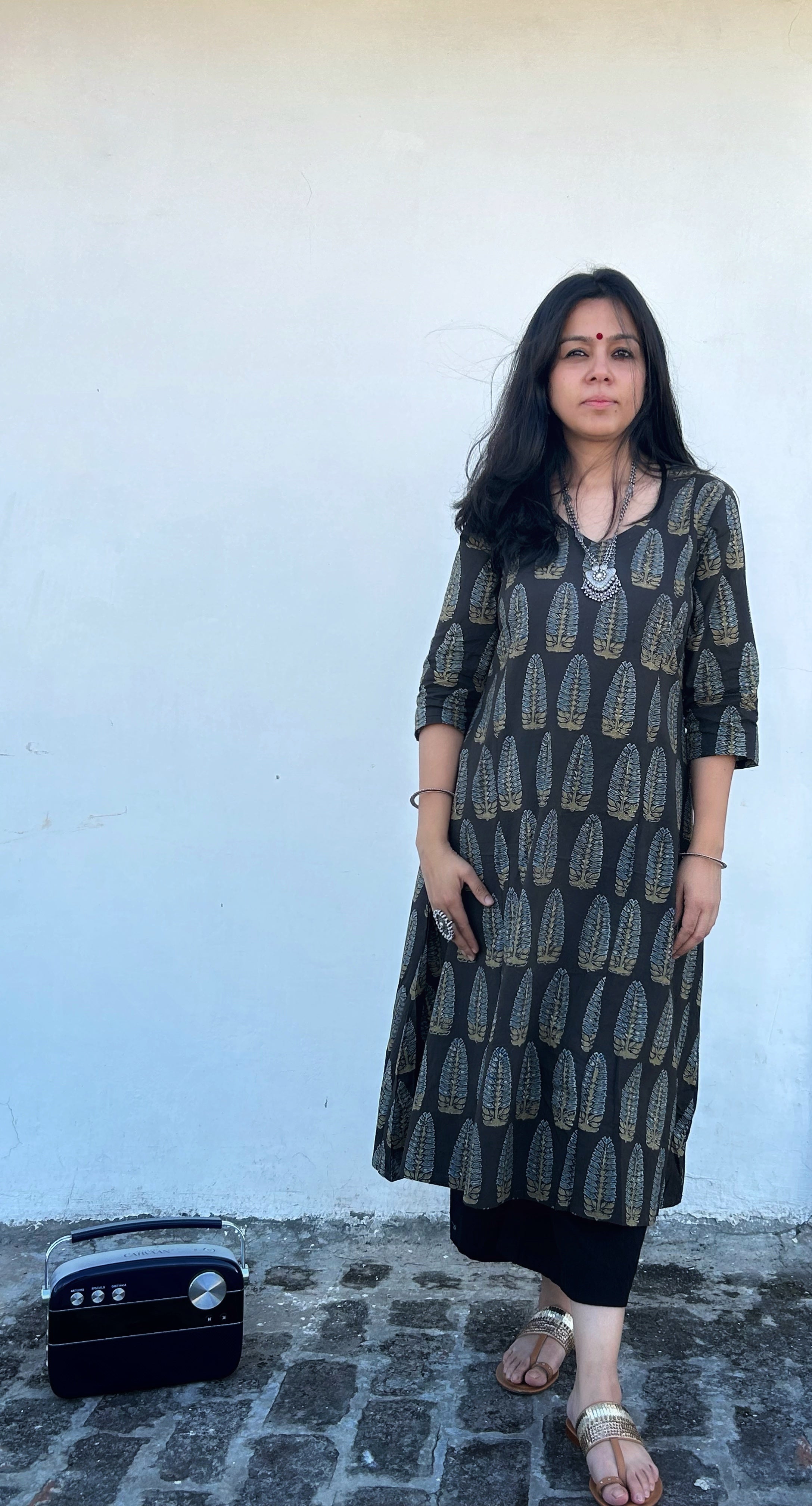 Siyaa - Handblock Ajrakh Comfort Fit Cotton Long Kurta