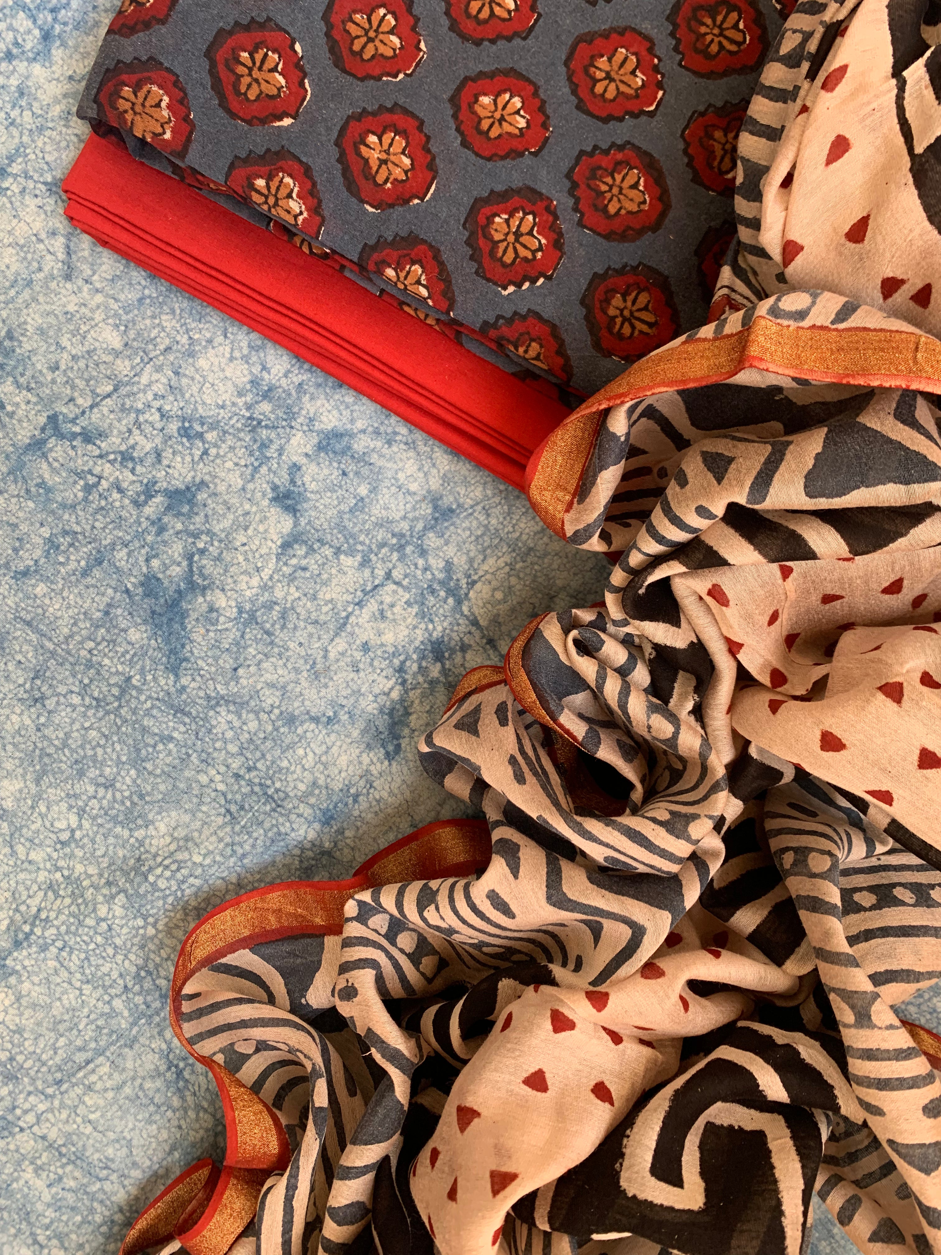 Handblock Chanderi Silk Cotton Suit