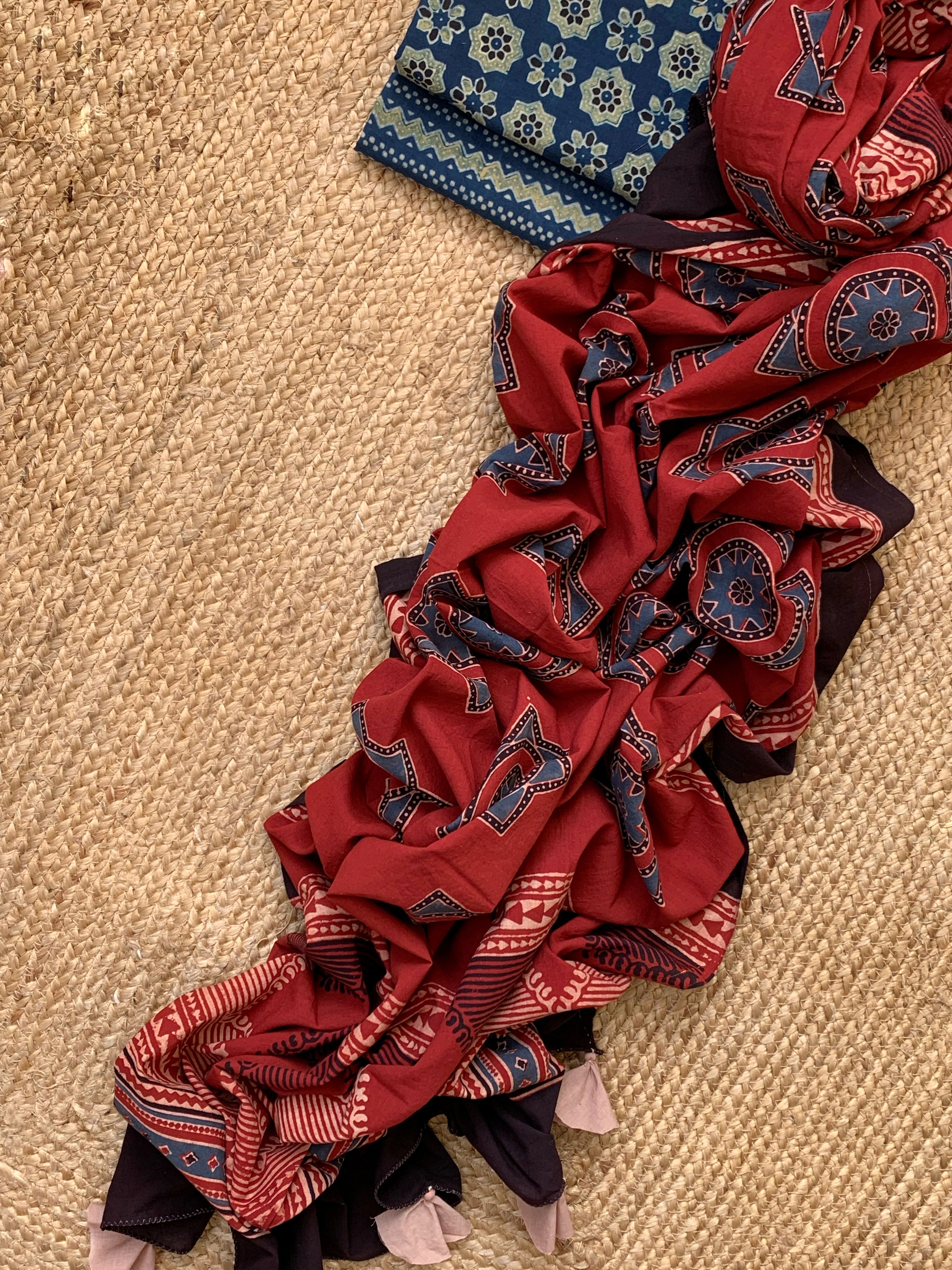 Natural Dyes Handblock Ajrakh Cotton Suit