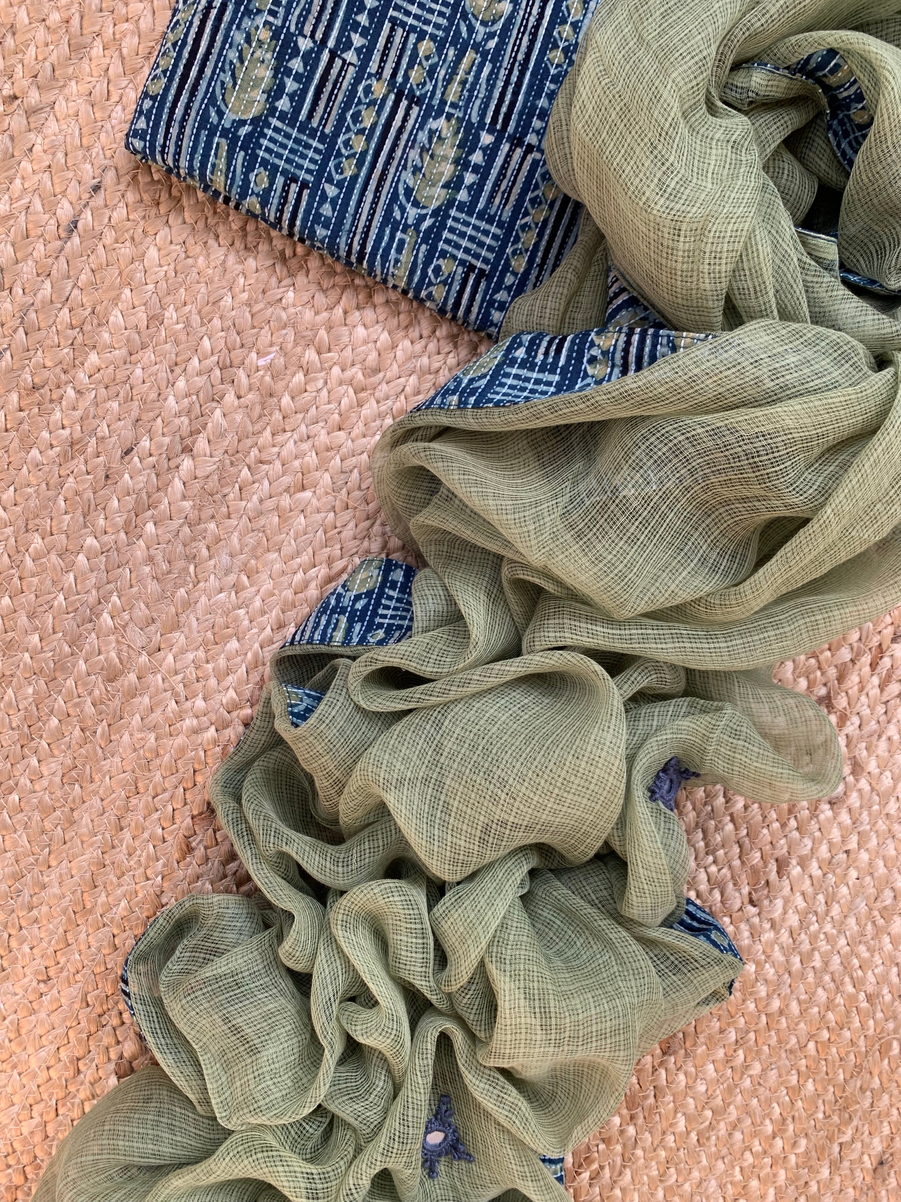 Handblock Ajrakh Cotton Kota Set