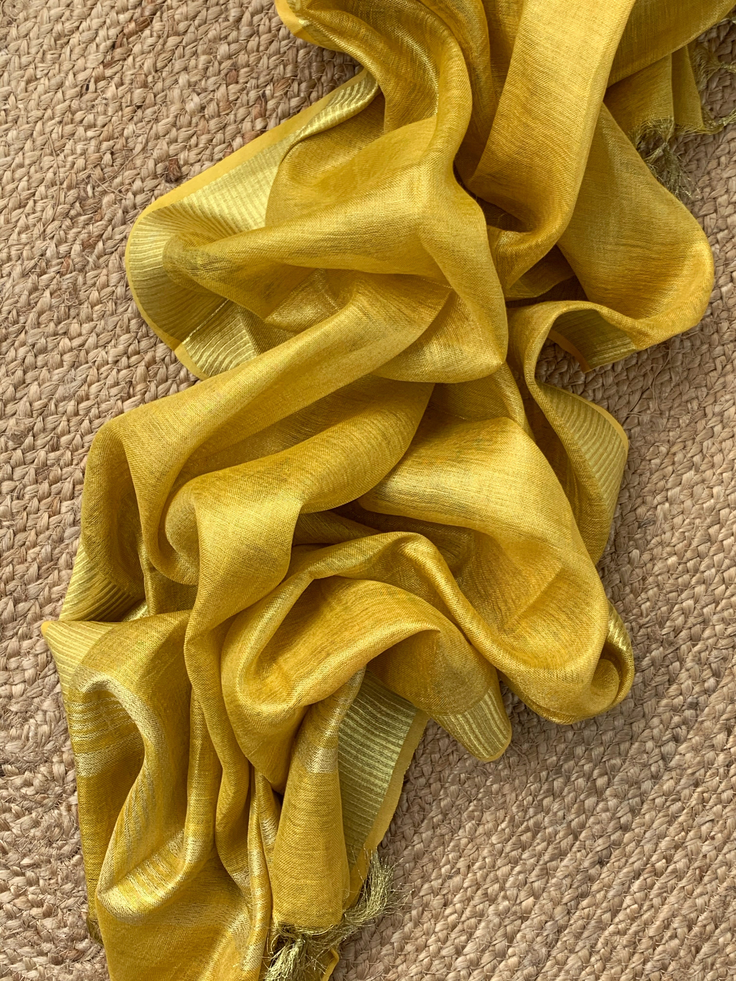 Handcrafted Linen Kurta Dupatta Set - Yellow Gold