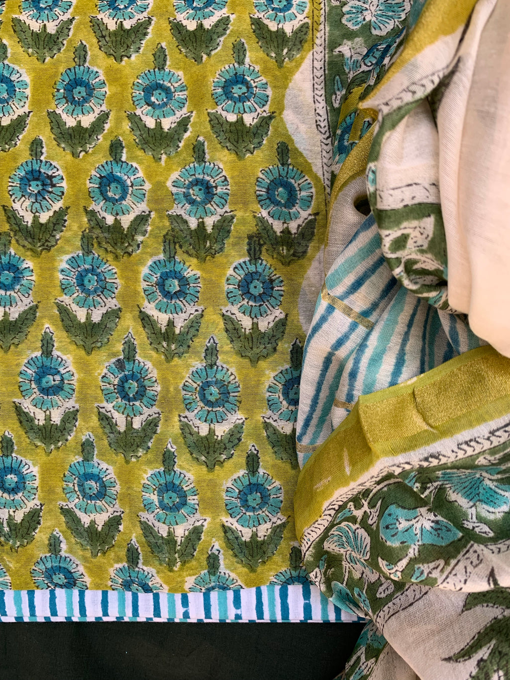 Handblock Chanderi Silk Cotton Suit