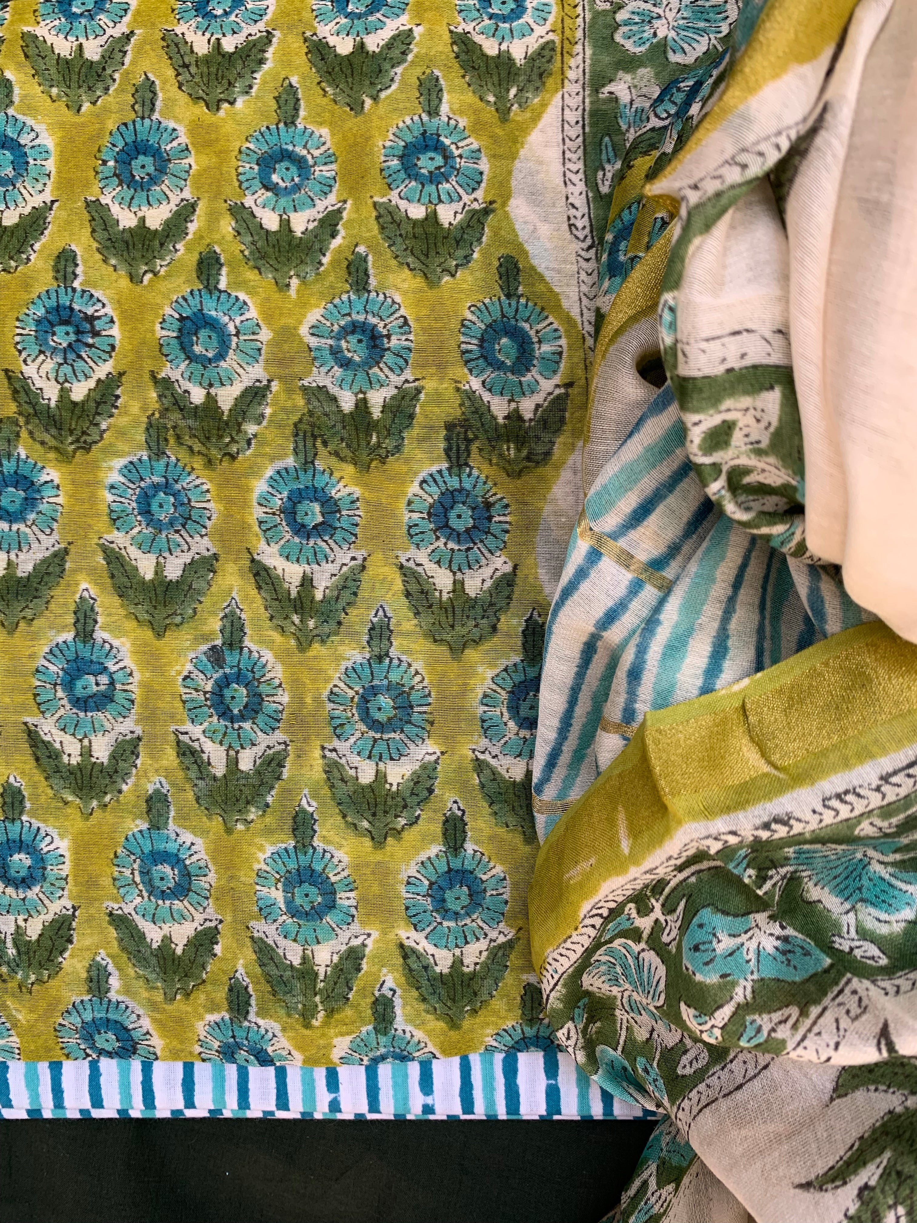 Handblock Chanderi Silk Cotton Suit