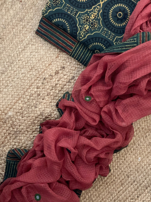 Handblock Ajrakh Cotton Kota Suit