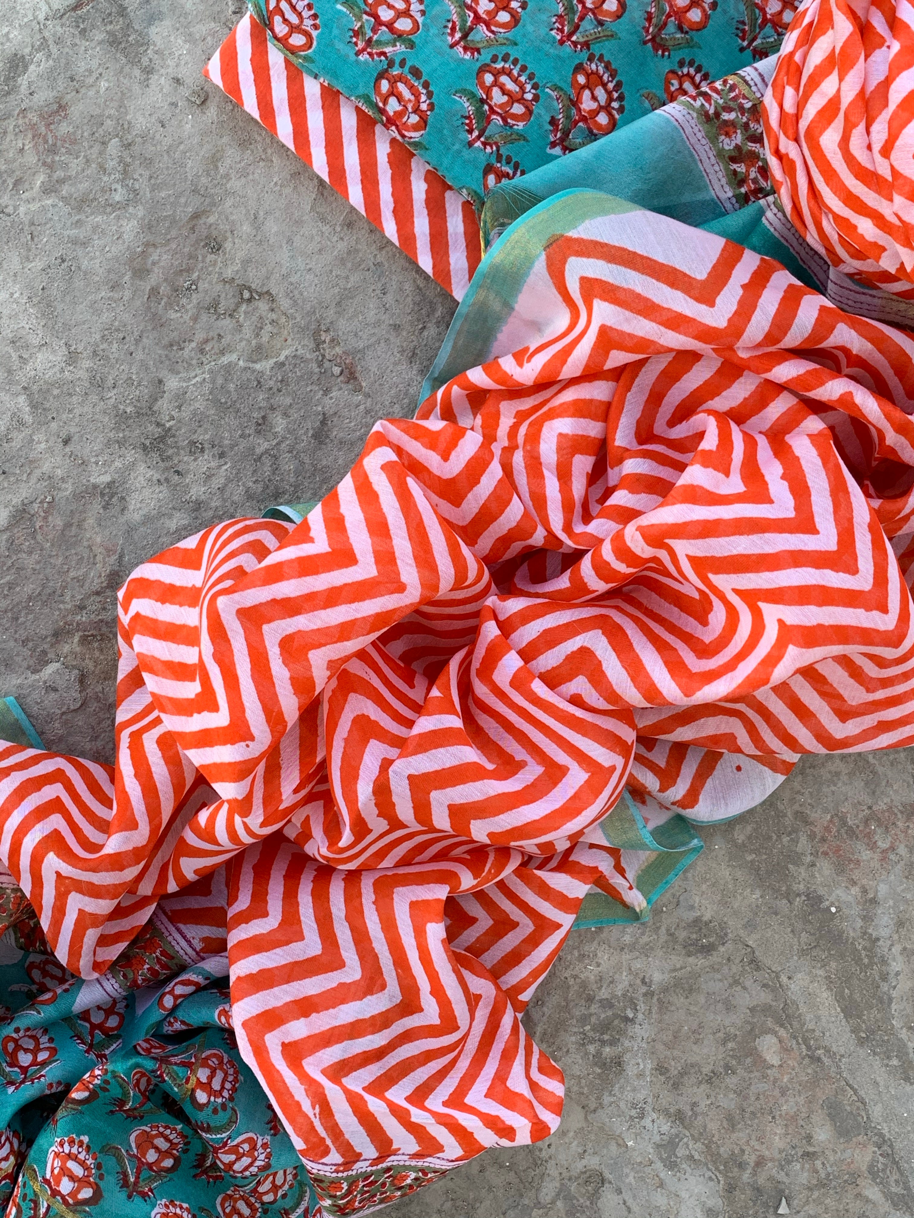 Handblock chanderi suit