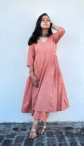Peach Blossoms - Handblock Comfort Fit Cotton Long Kurta Bottom Set
