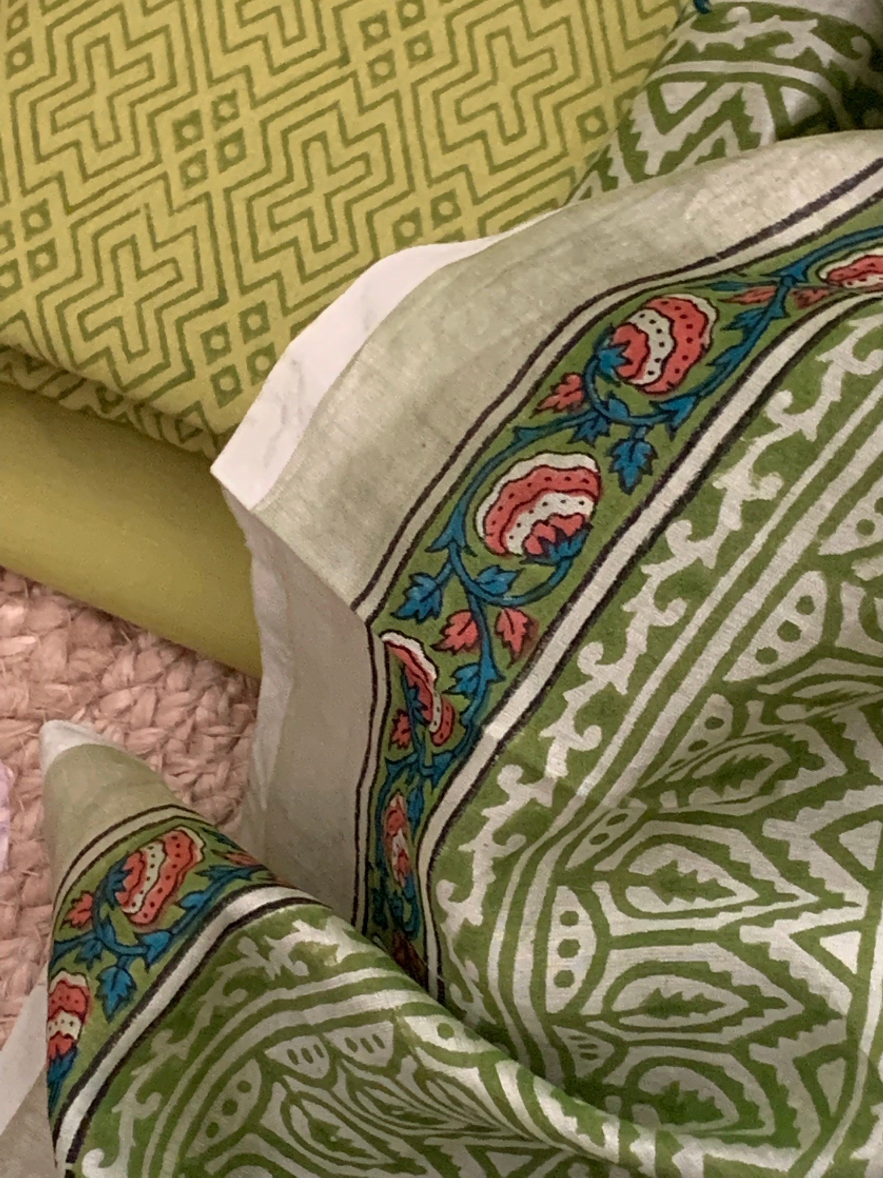 Pastel Green Handcrafted Cotton Chanderi Kurta Dupatta Set