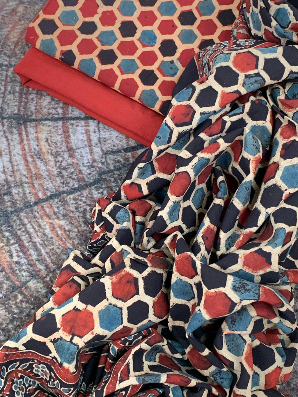 Handblock Ajrakh Cotton Suit