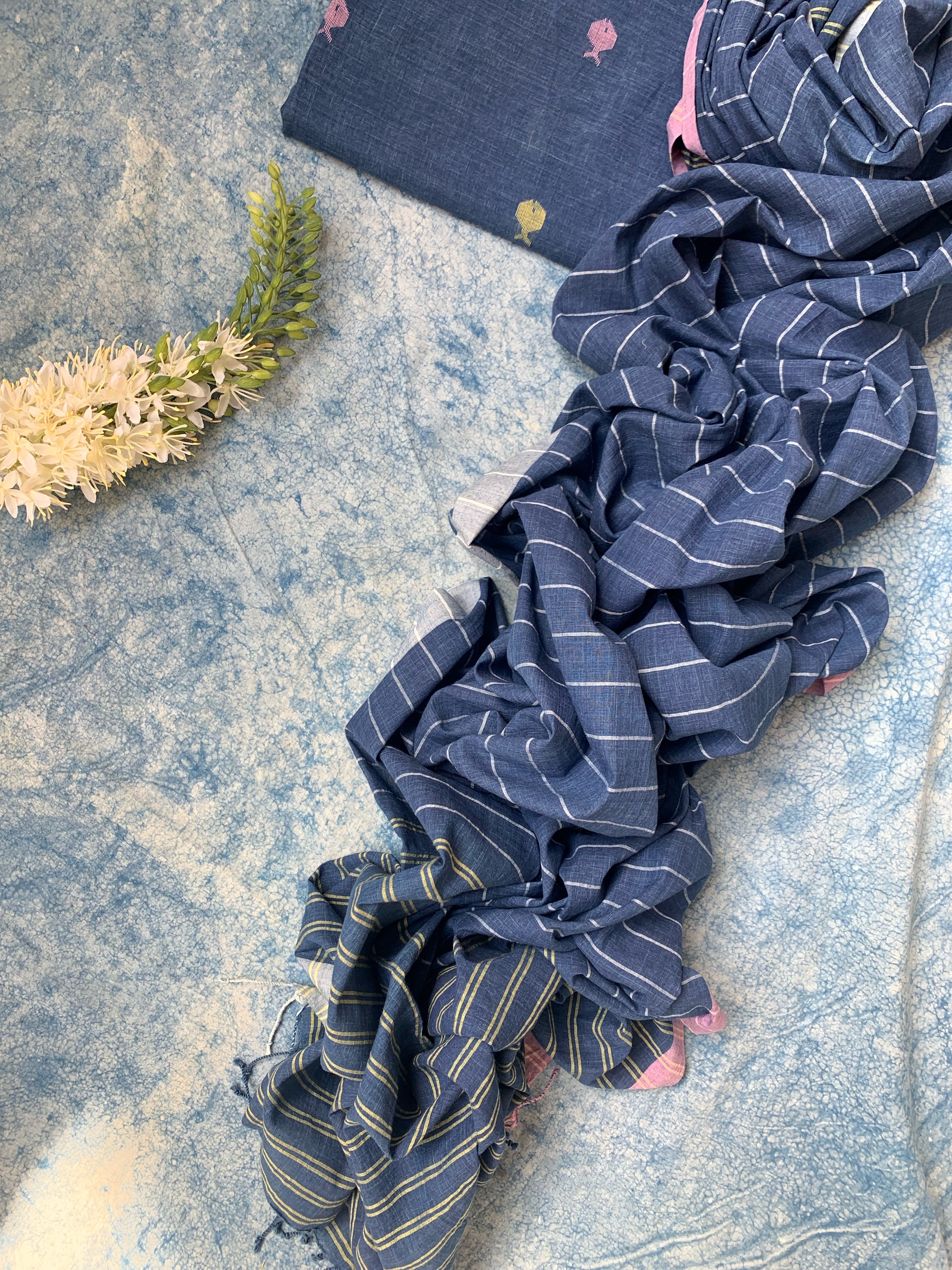 Neel- Handwoven Bengal Jamdani Kurta Dupatta set