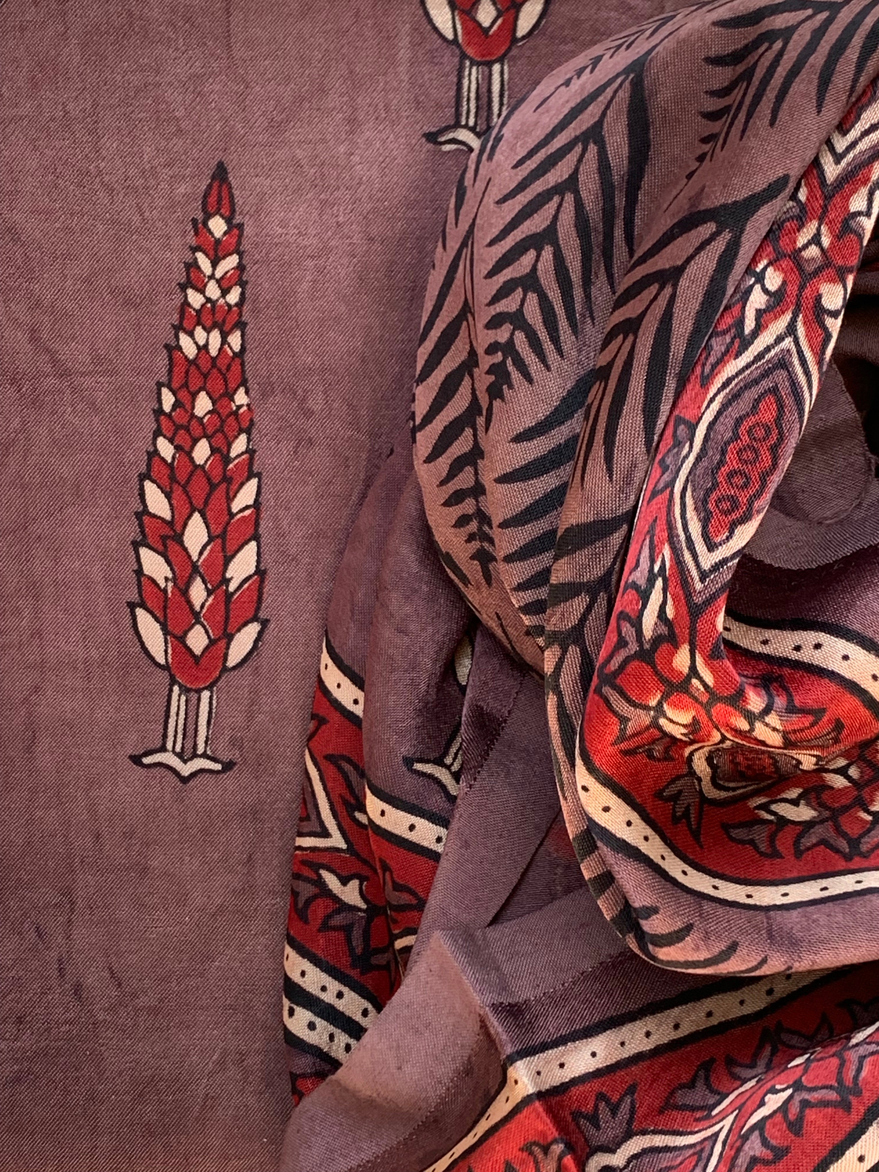 Hand Block Natural Dyes Ajrakh Mashru Silk Kurta Dupatta Set