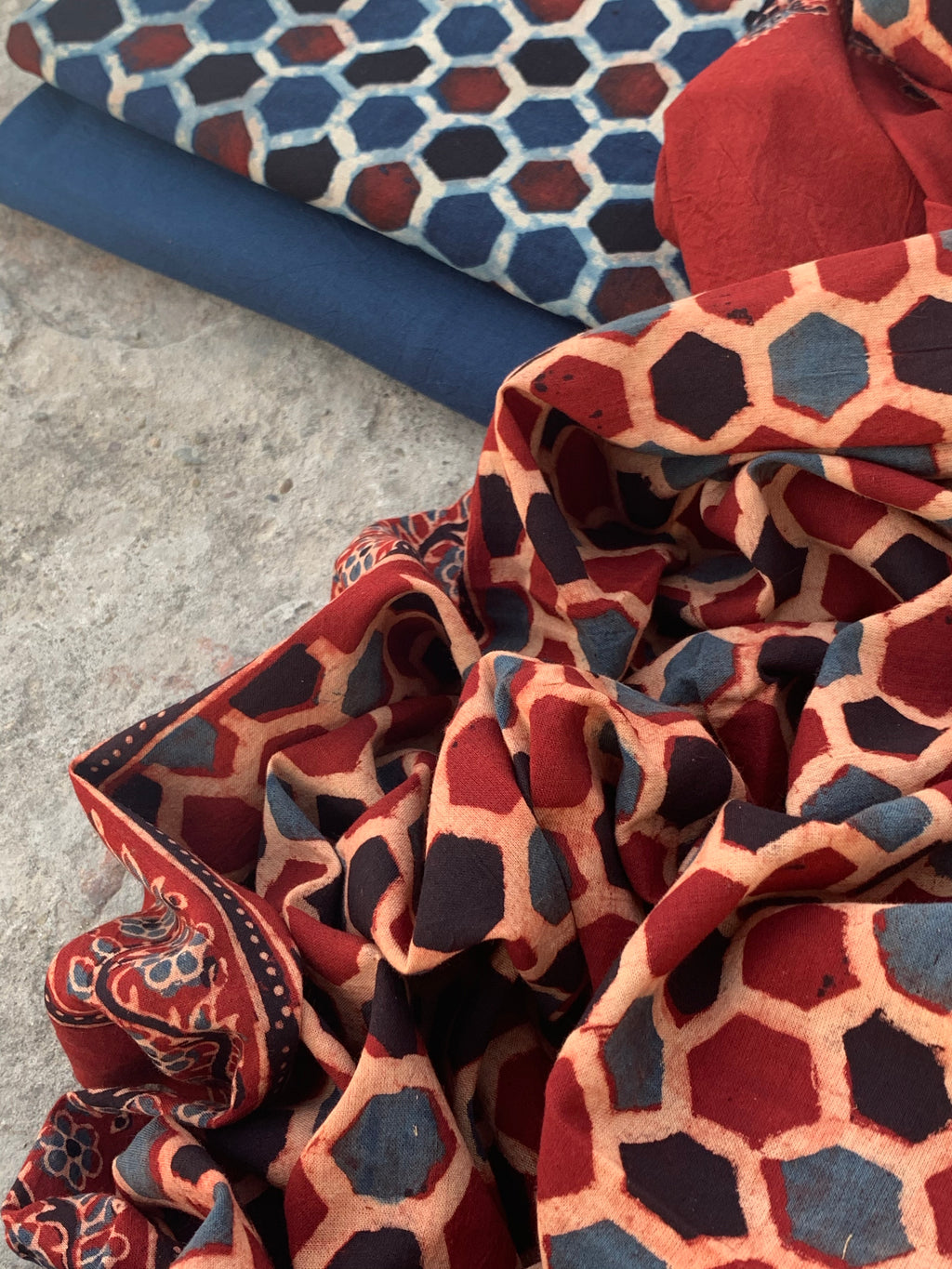 Handblock Ajrakh Cotton Suit