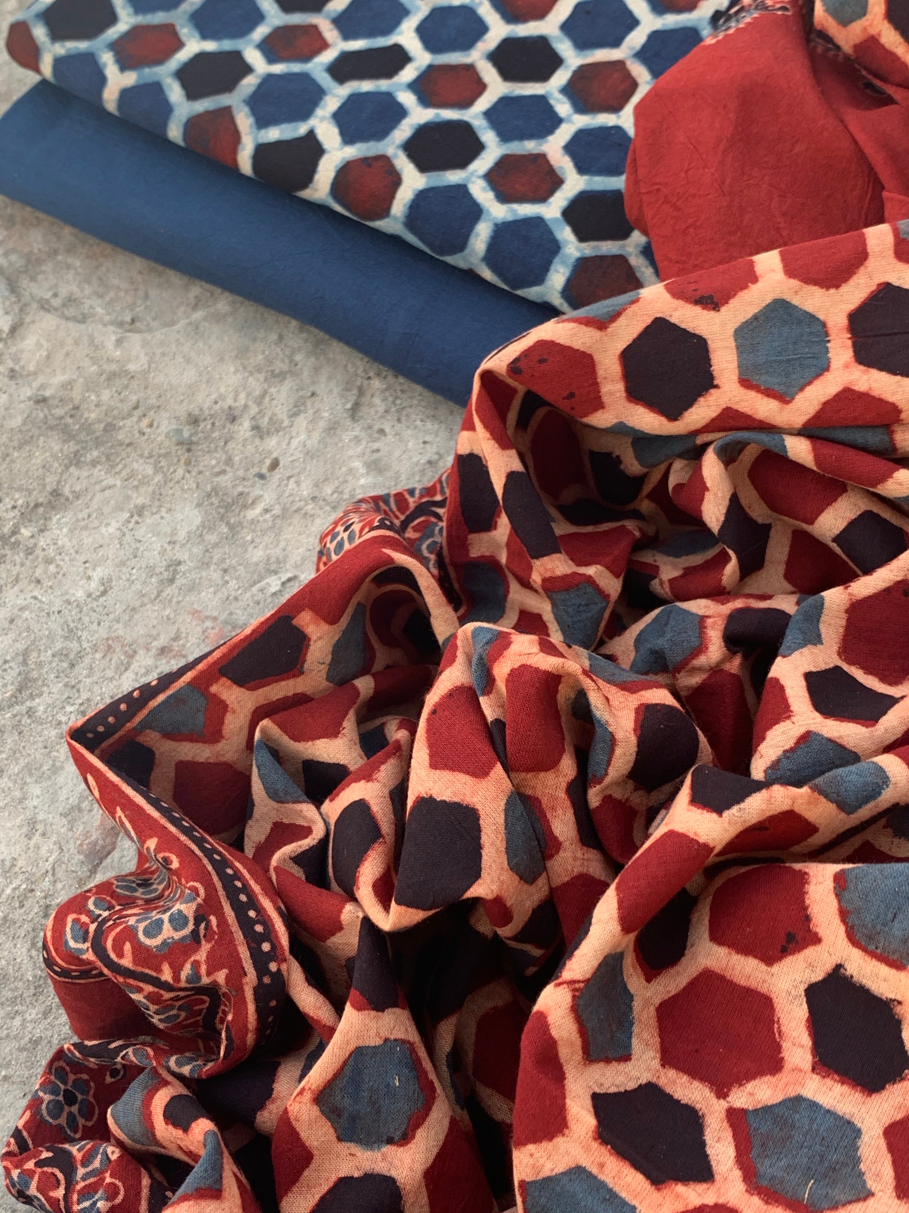 Handblock Ajrakh Cotton Suit