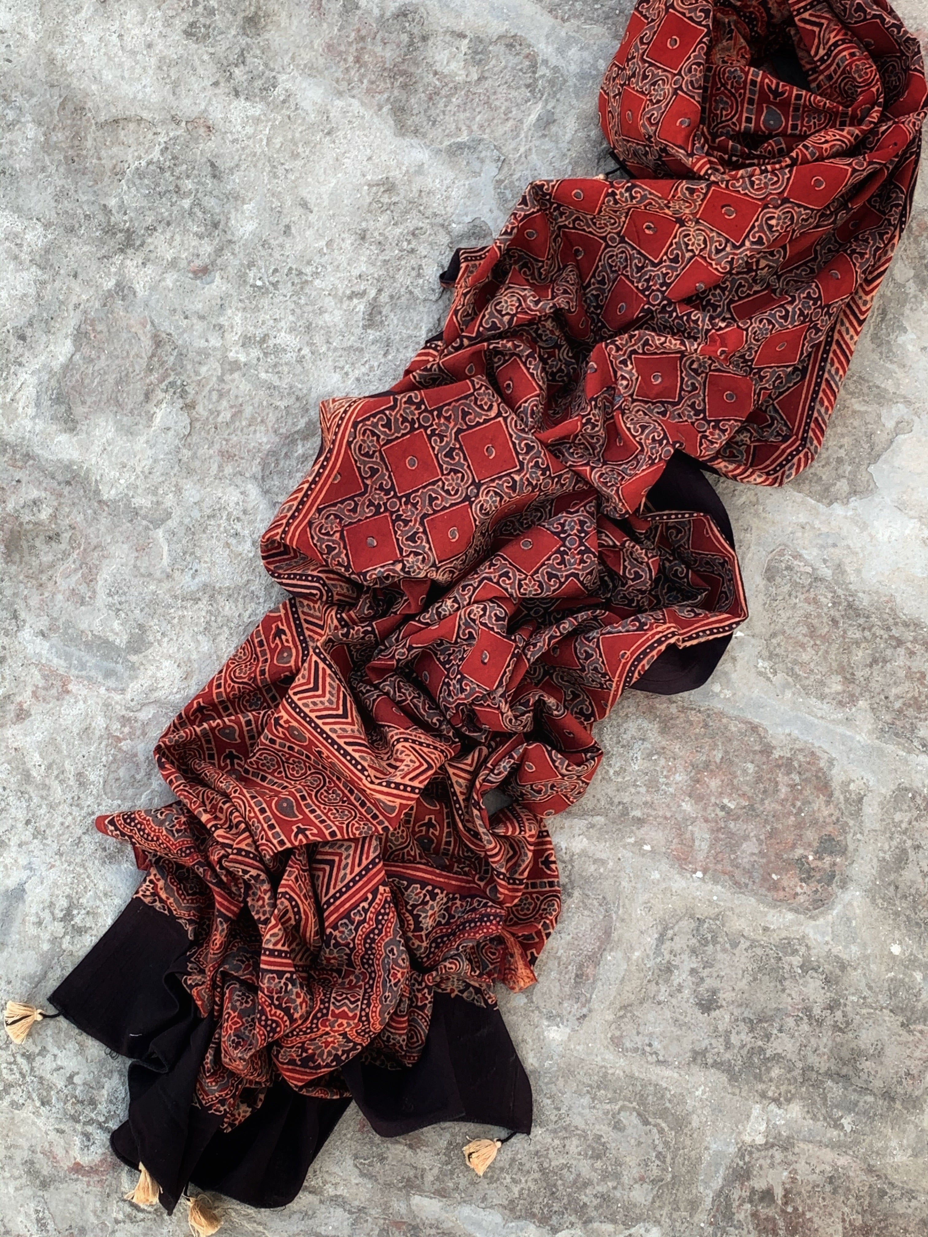 Handblock Ajrakh Dupatta