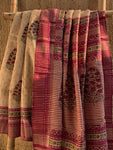 Handwoven & Handblock Printed Tussar Ghicha Saree