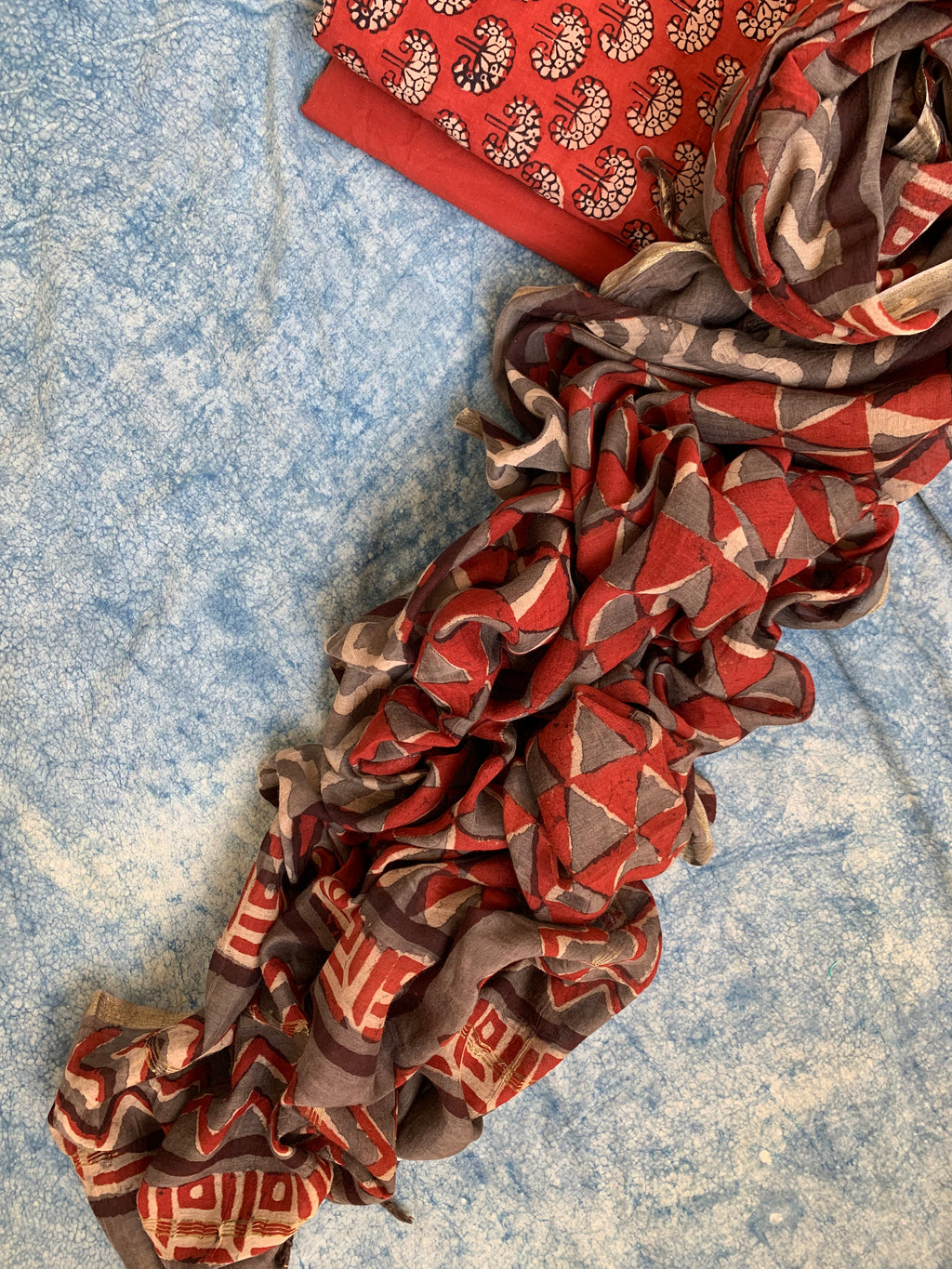 Handblock Printed Cotton Chanderi Dupatta Suit