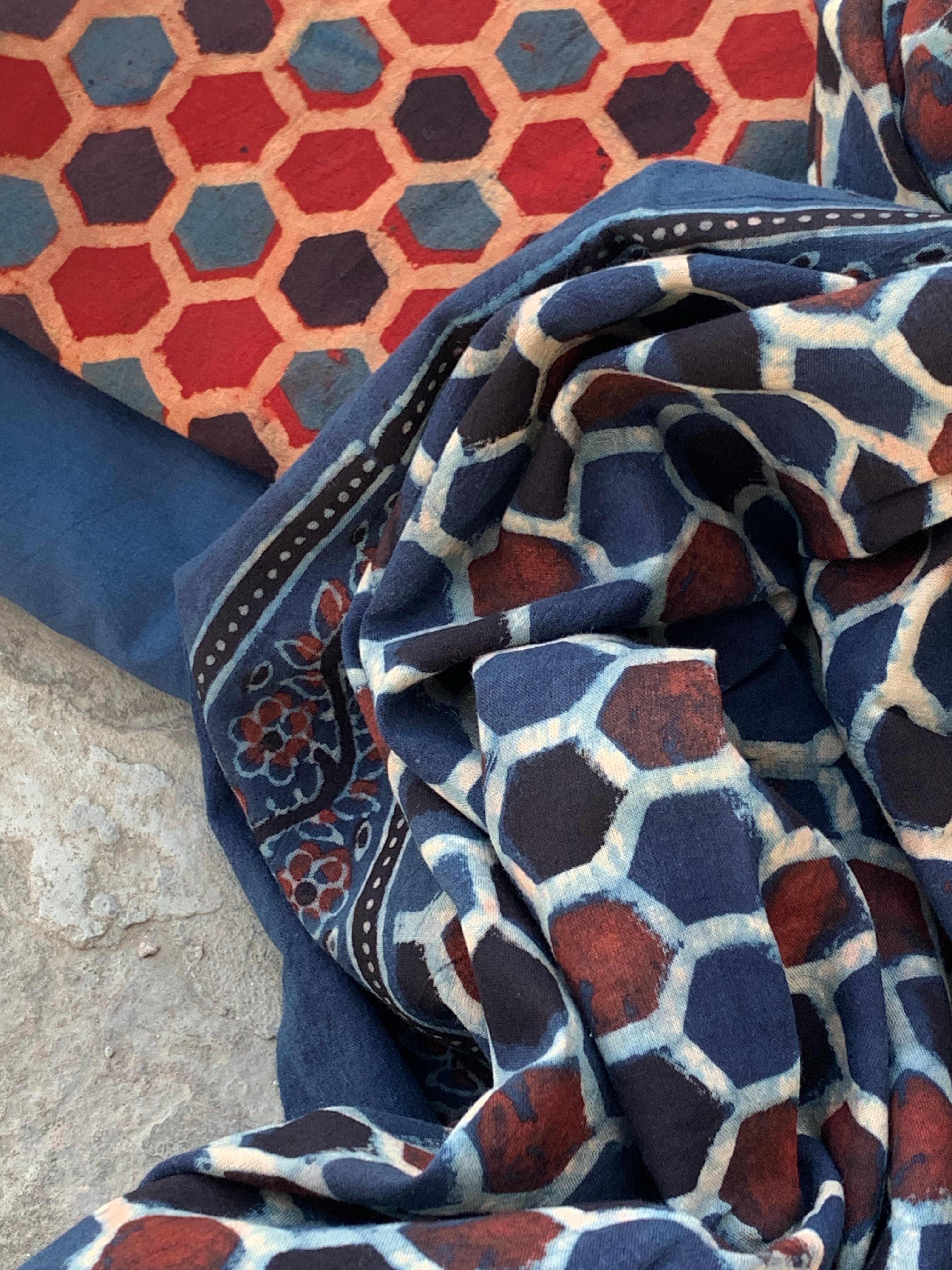 Handblock Ajrakh Cotton Suit