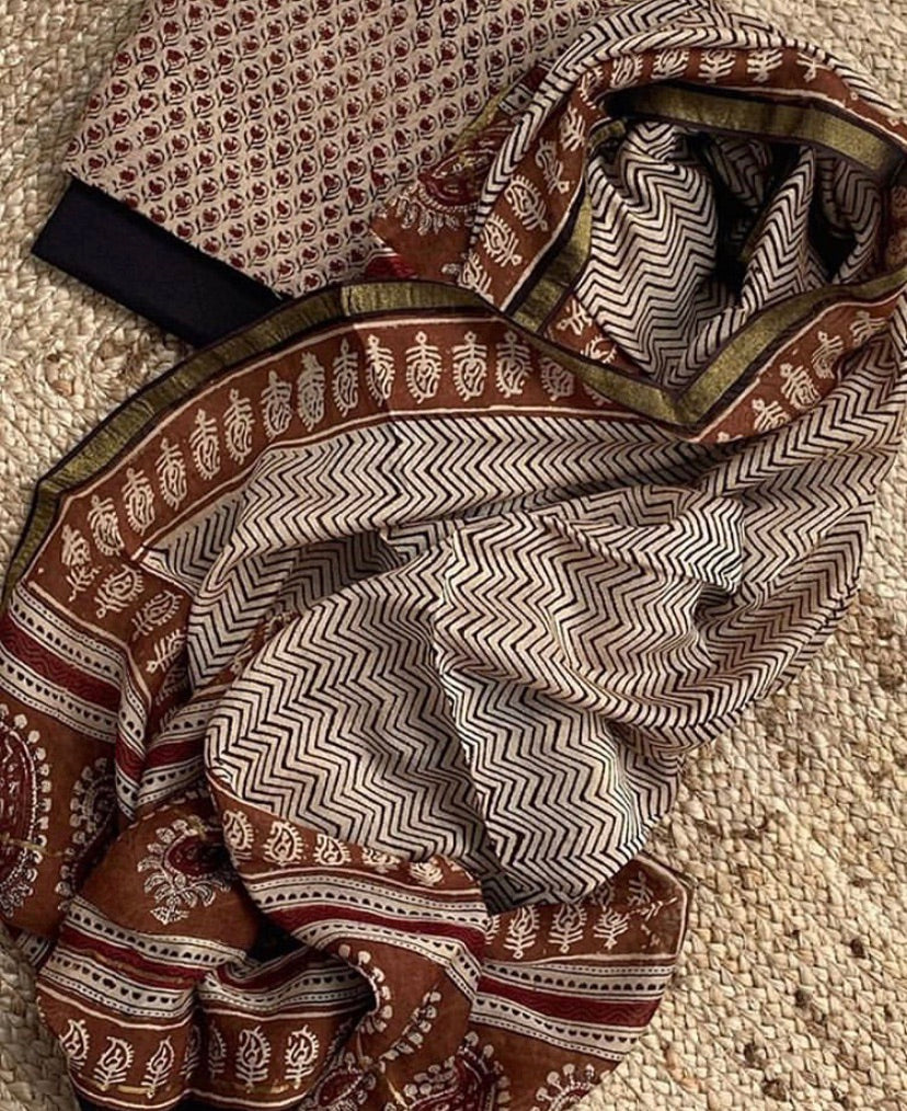 Handblock chanderi suit