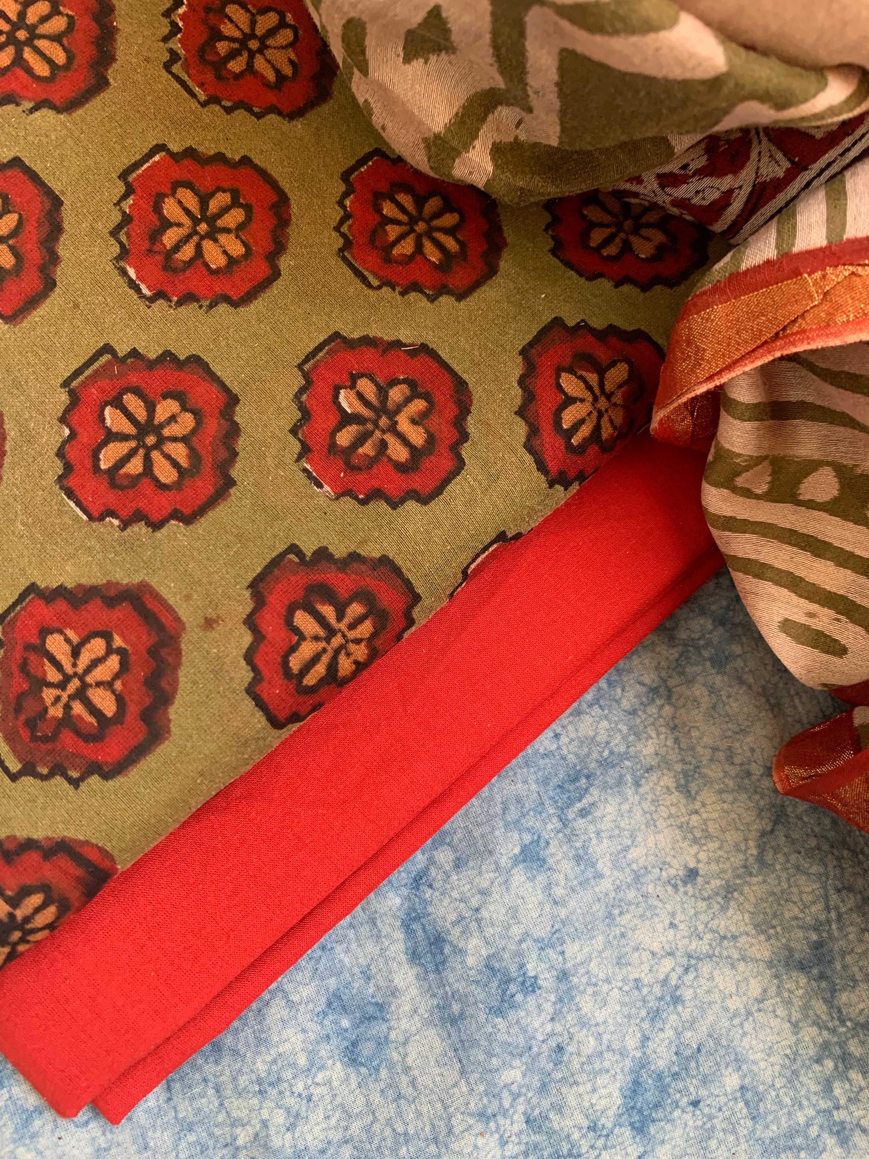 Handblock Chanderi Silk Cotton Suit