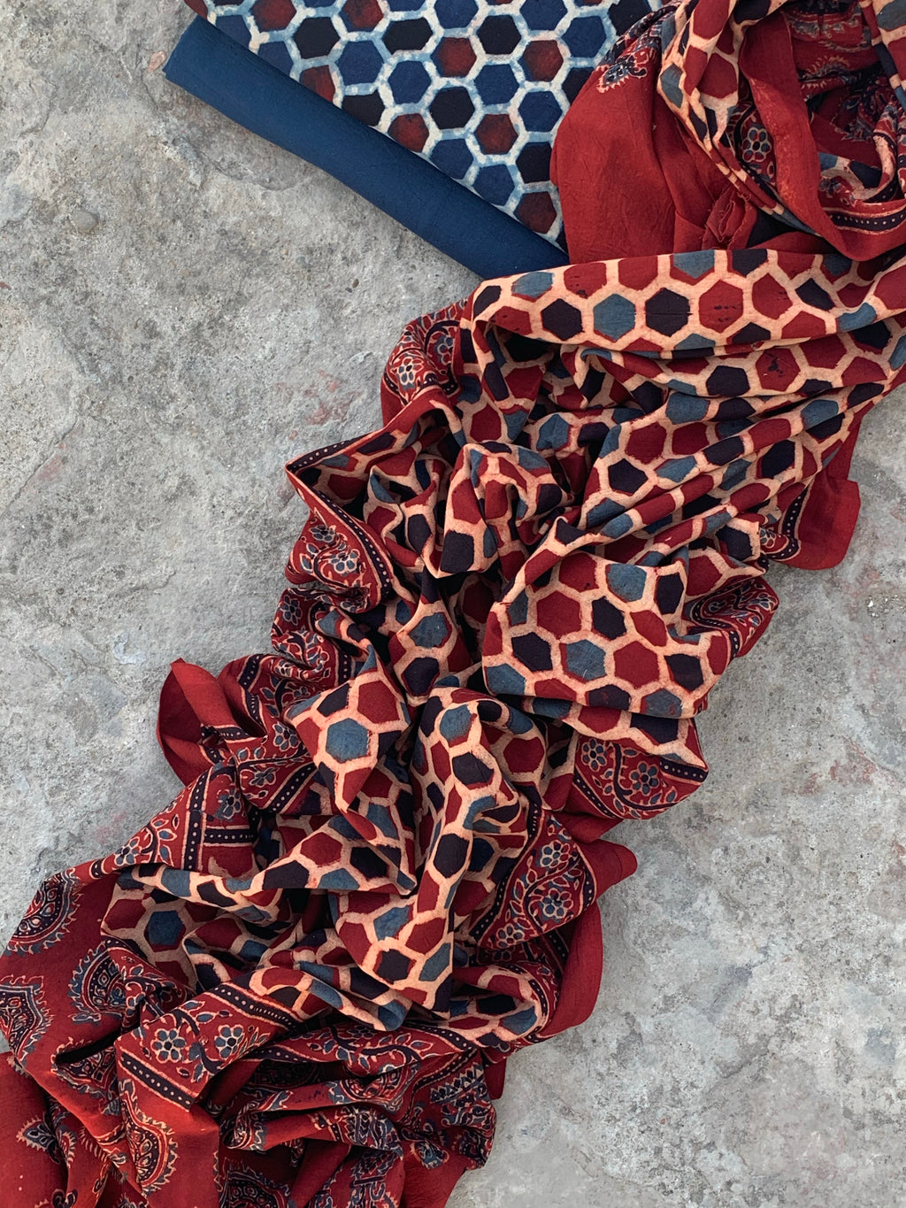 Handblock Ajrakh Cotton Suit