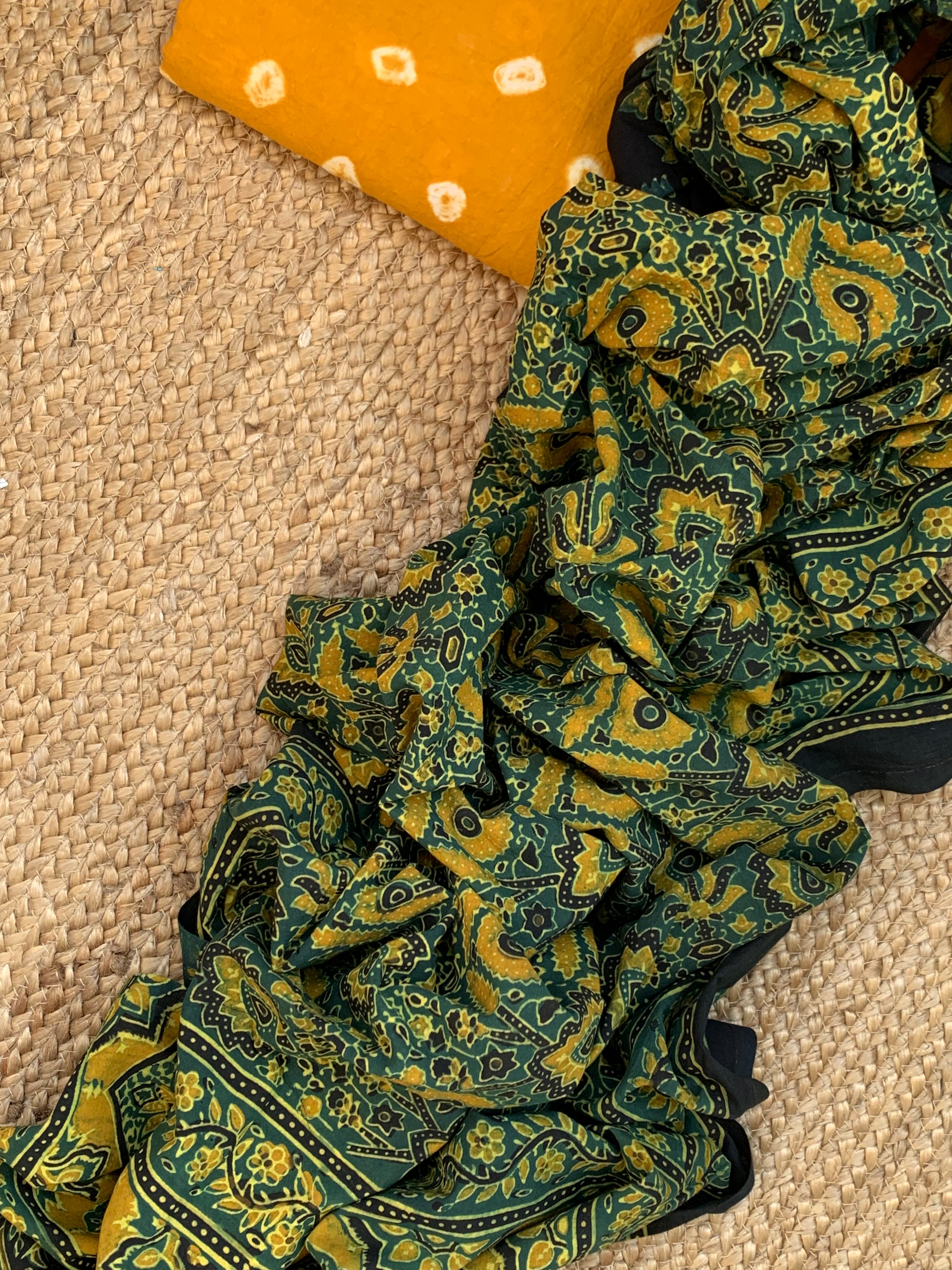 Handcrafted Bandhani Ajrakh Cotton Suit