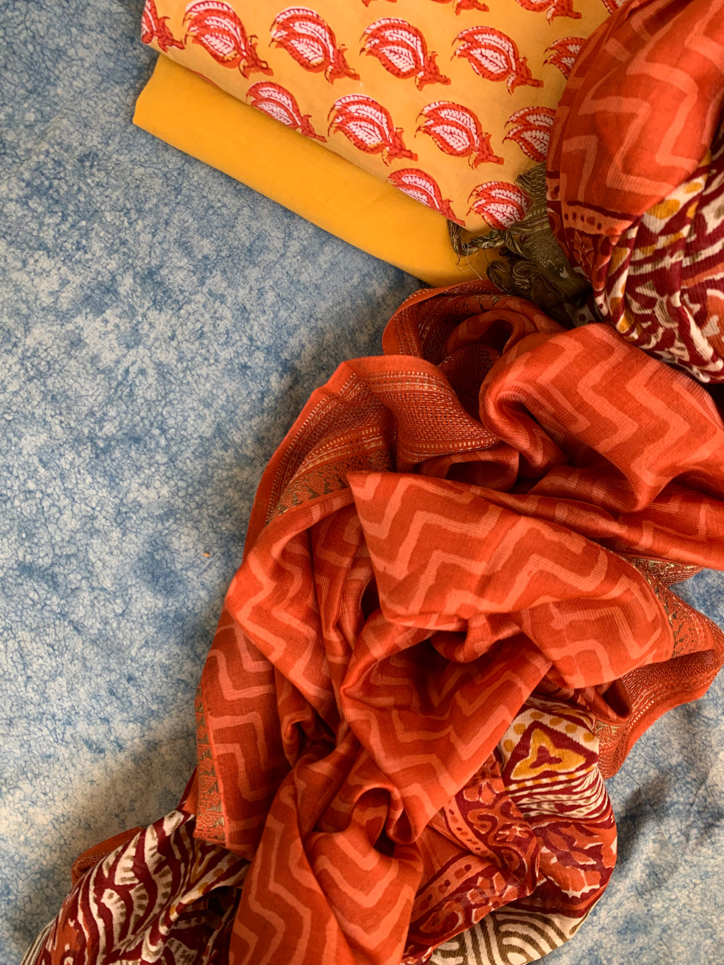 Handblock Printed Cotton Chanderi Dupatta Suit