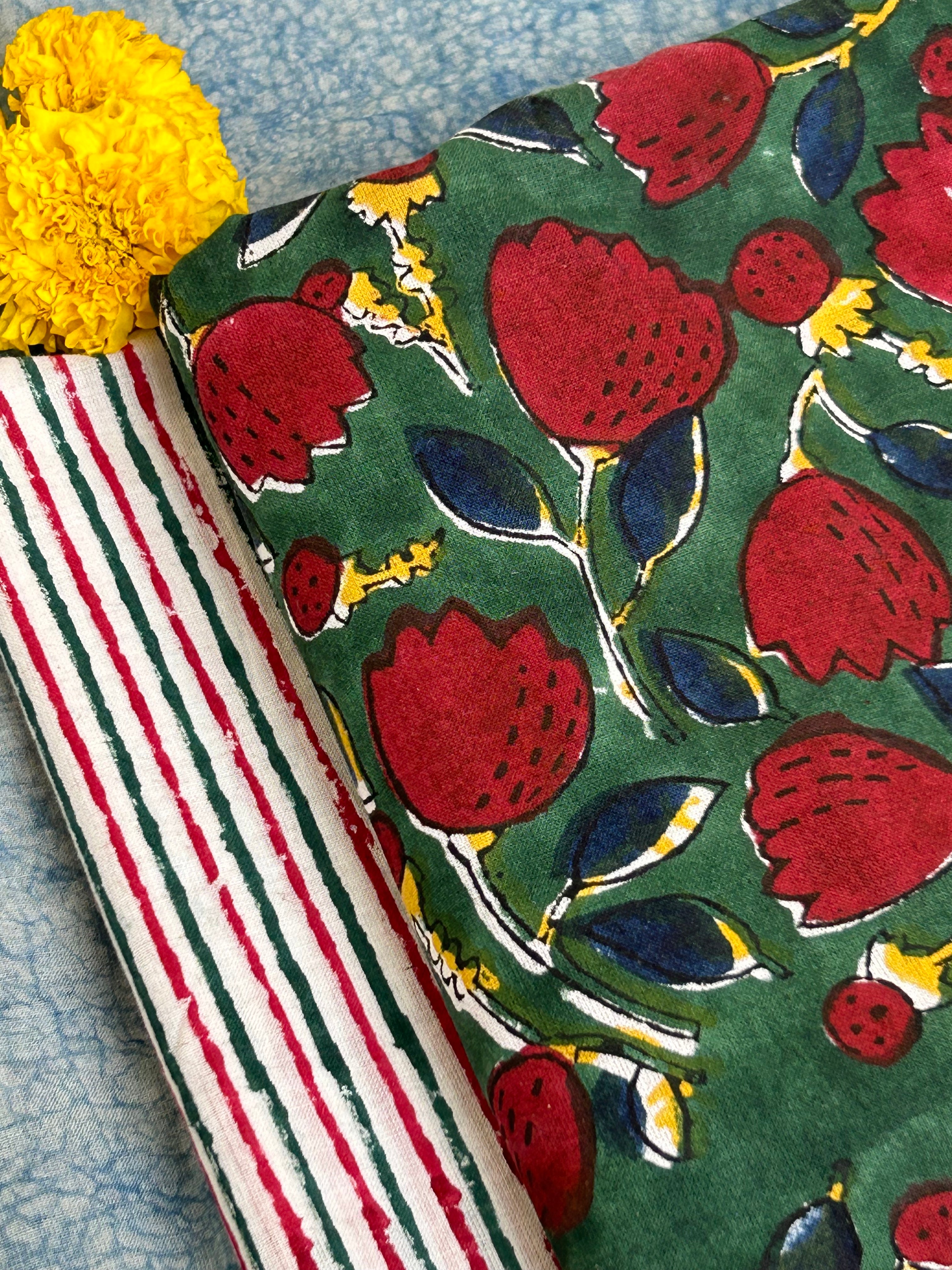 Hand Block Printed Azo free Dyed Cotton 2.5m