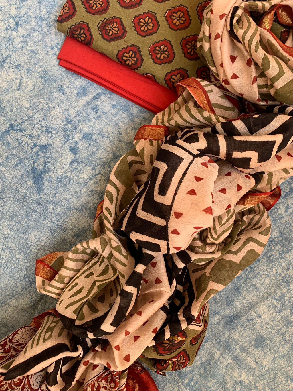 Handblock Chanderi Silk Cotton Suit
