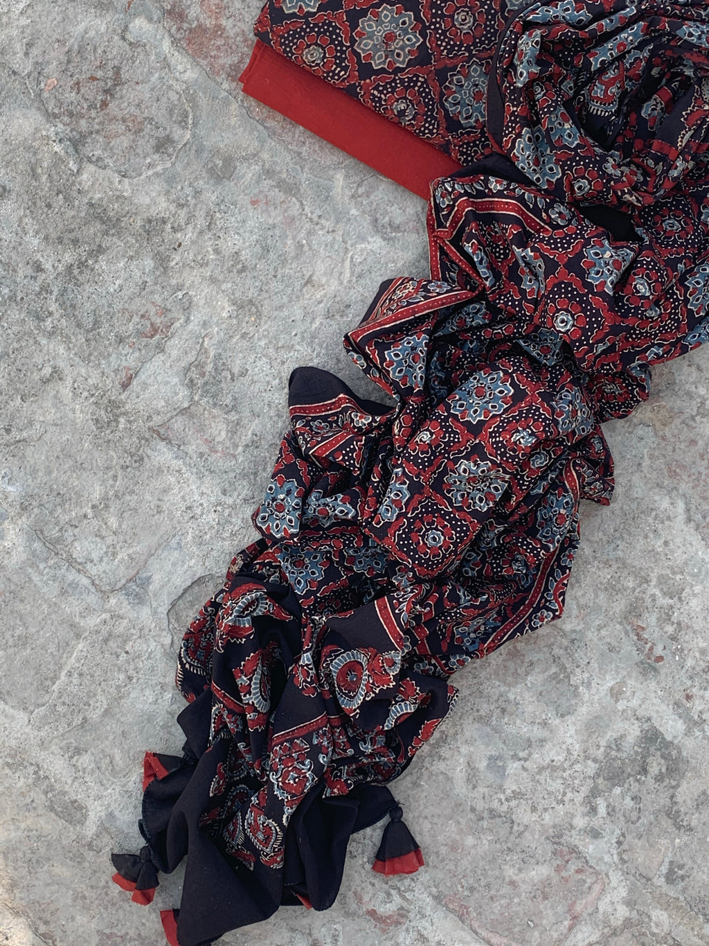 Handblock Ajrakh Cotton Suit
