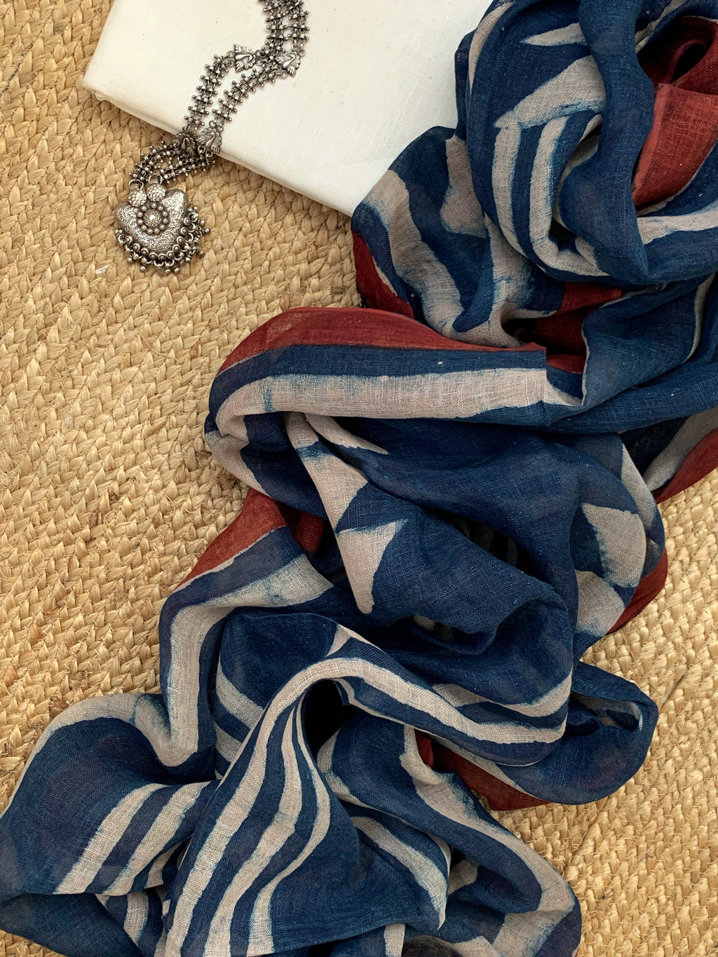 Handblock Printed Linen Dupatta