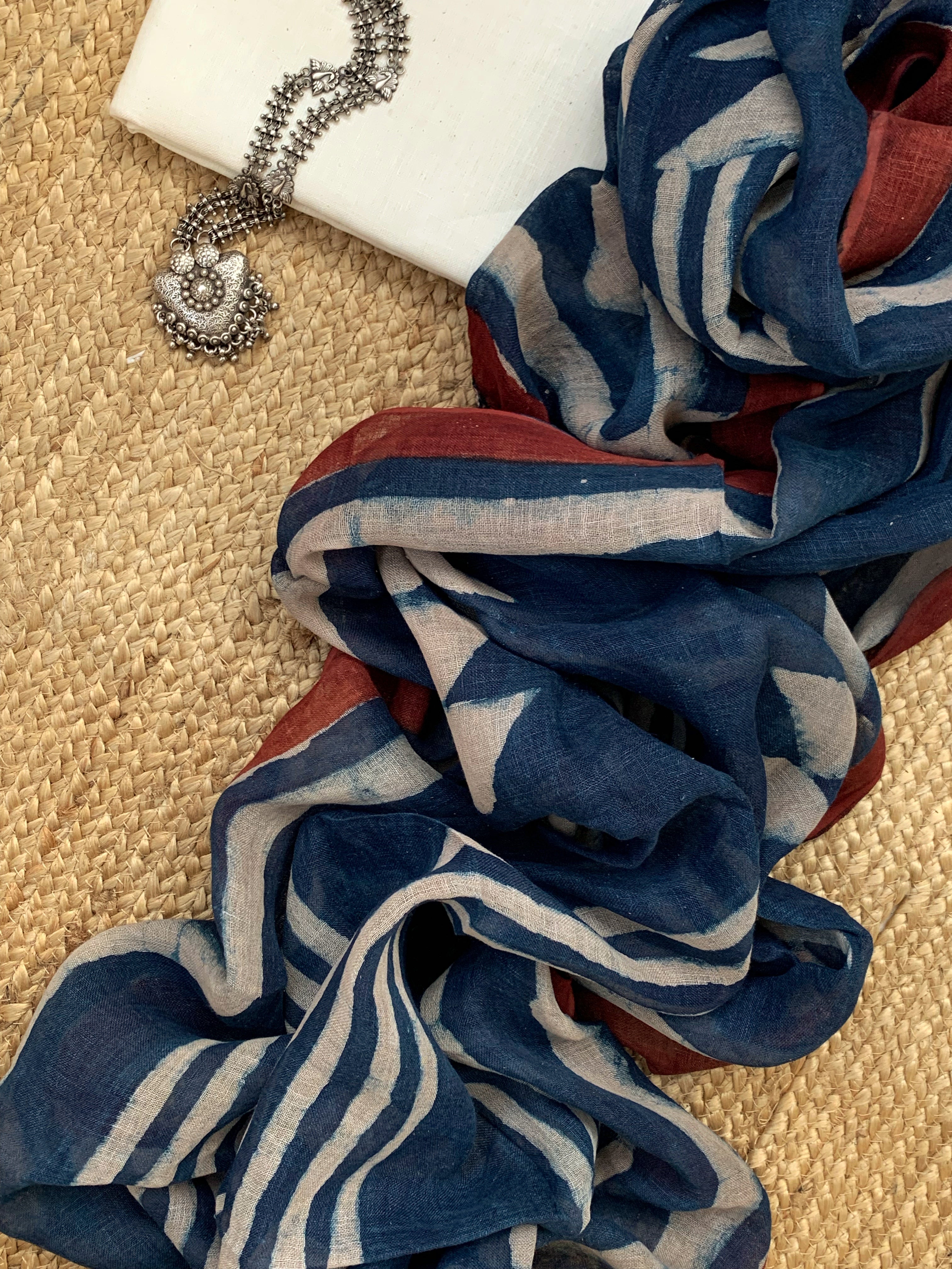 Handblock Printed Linen Dupatta