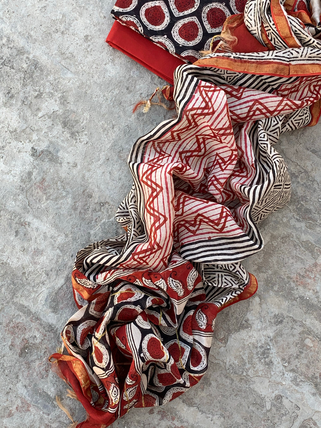 Handblock chanderi suit