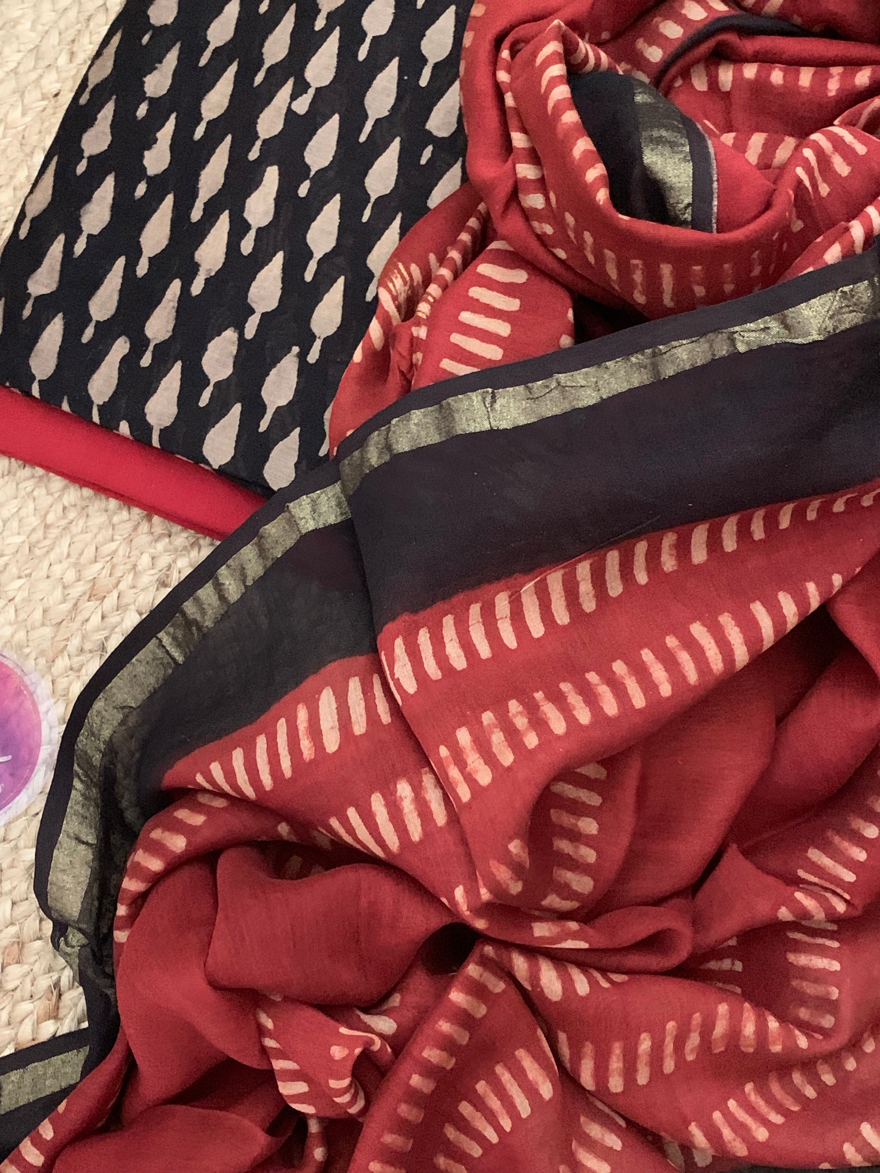 Handblock chanderi suit