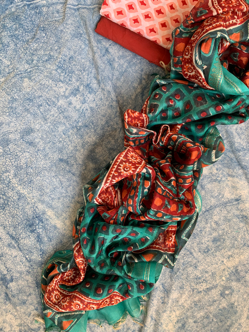 Handblock Printed Cotton Chanderi Dupatta Suit