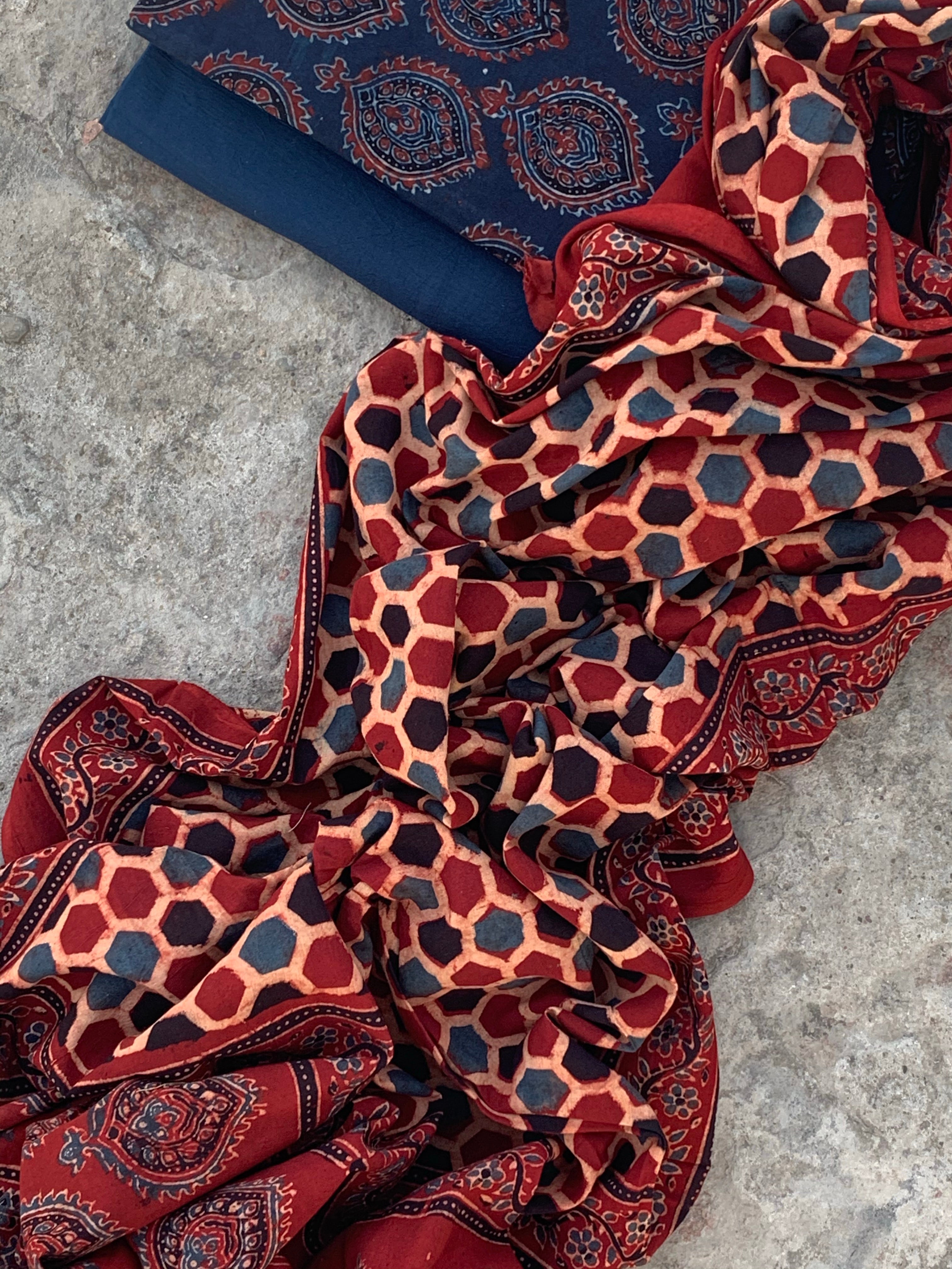 Handblock Ajrakh Cotton Suit