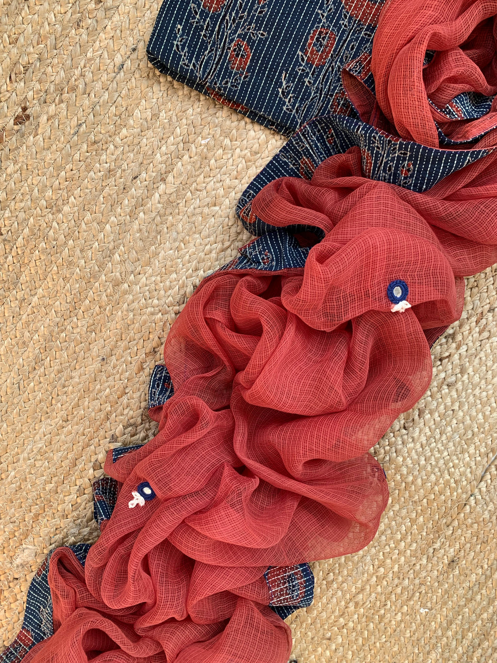 Handblock Ajrakh Cotton Kota Set