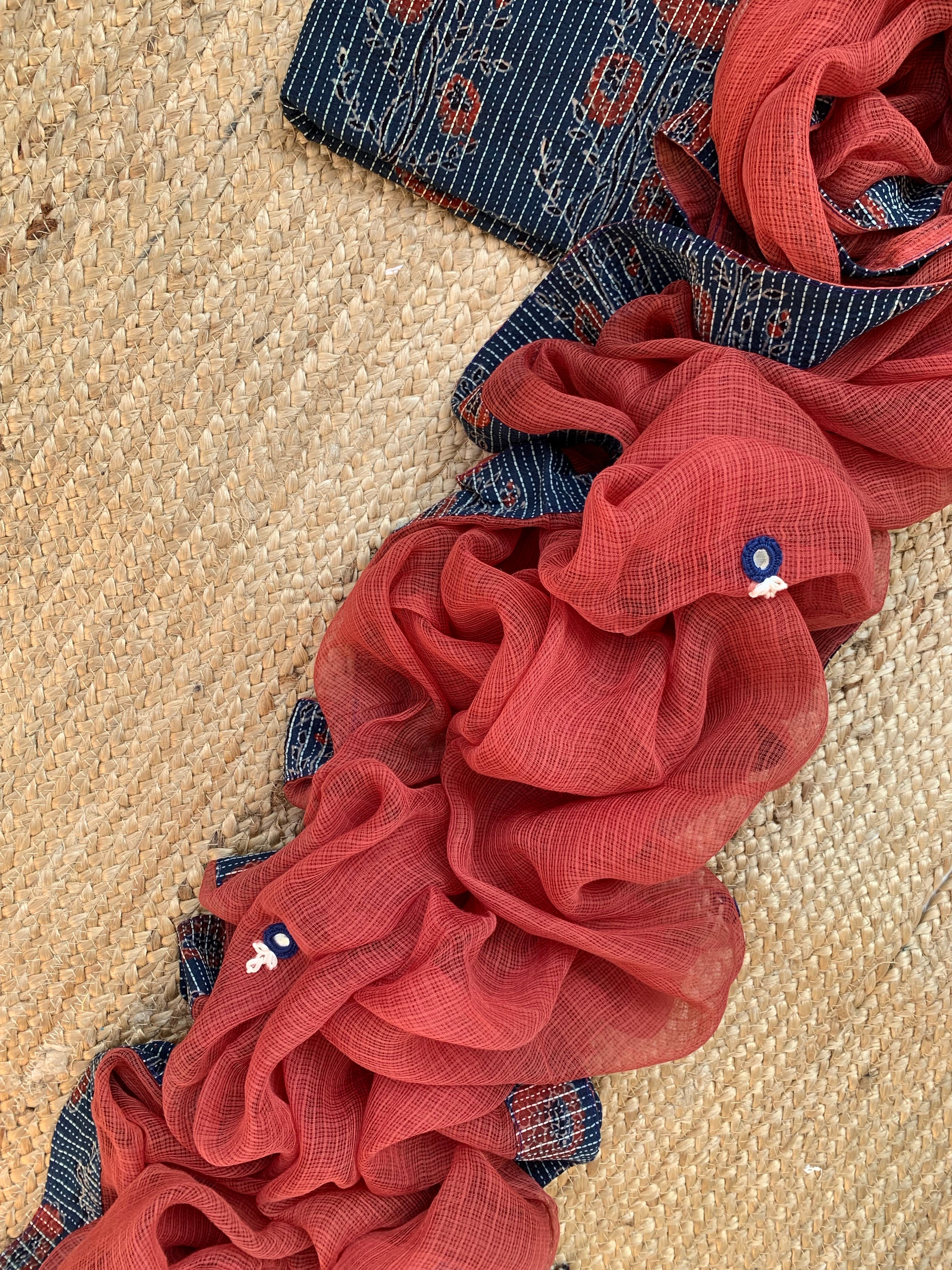 Handblock Ajrakh Cotton Kota Set